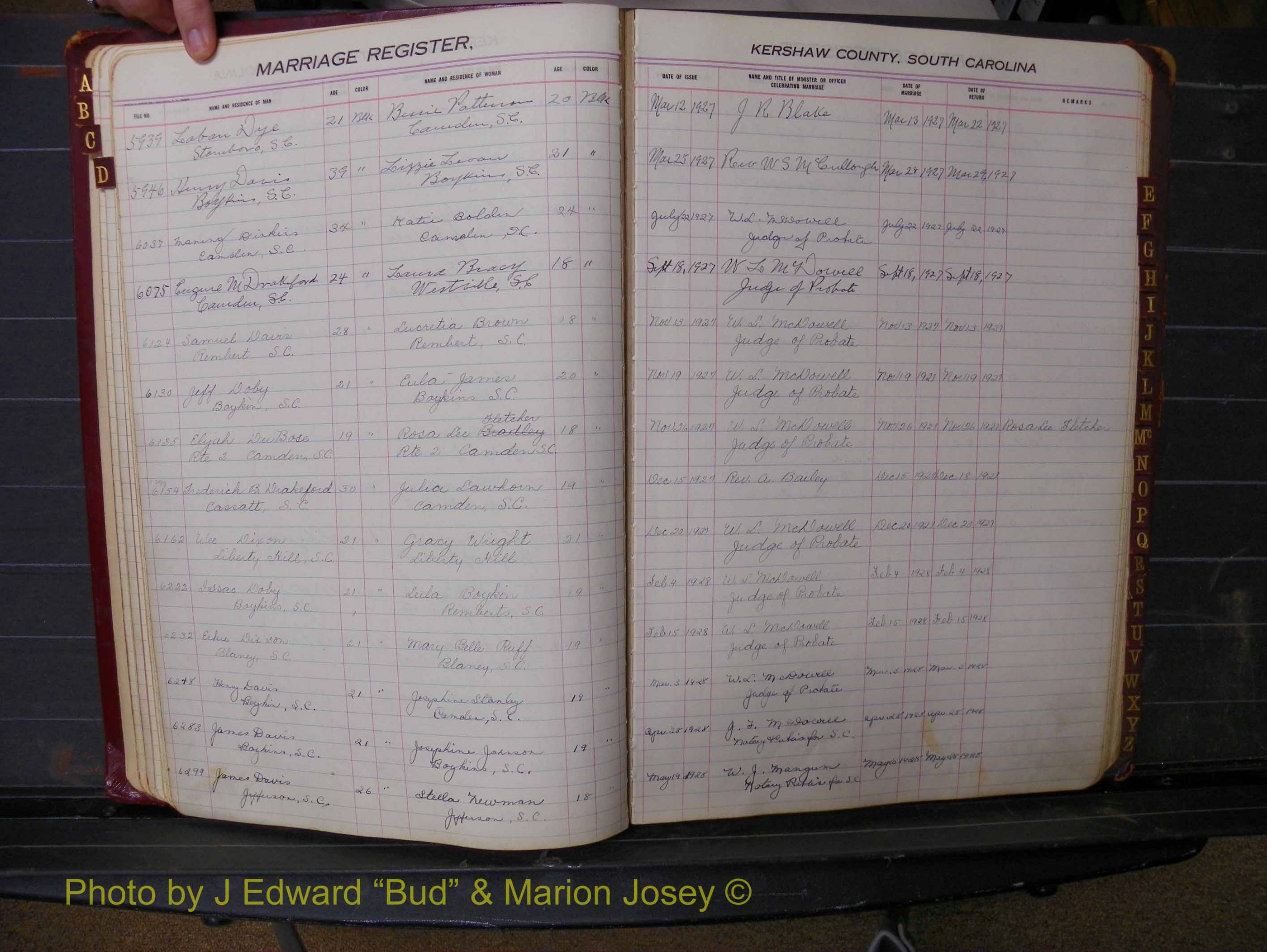 Kershaw Marriages, 1924-1936, Black Index D (124).JPG