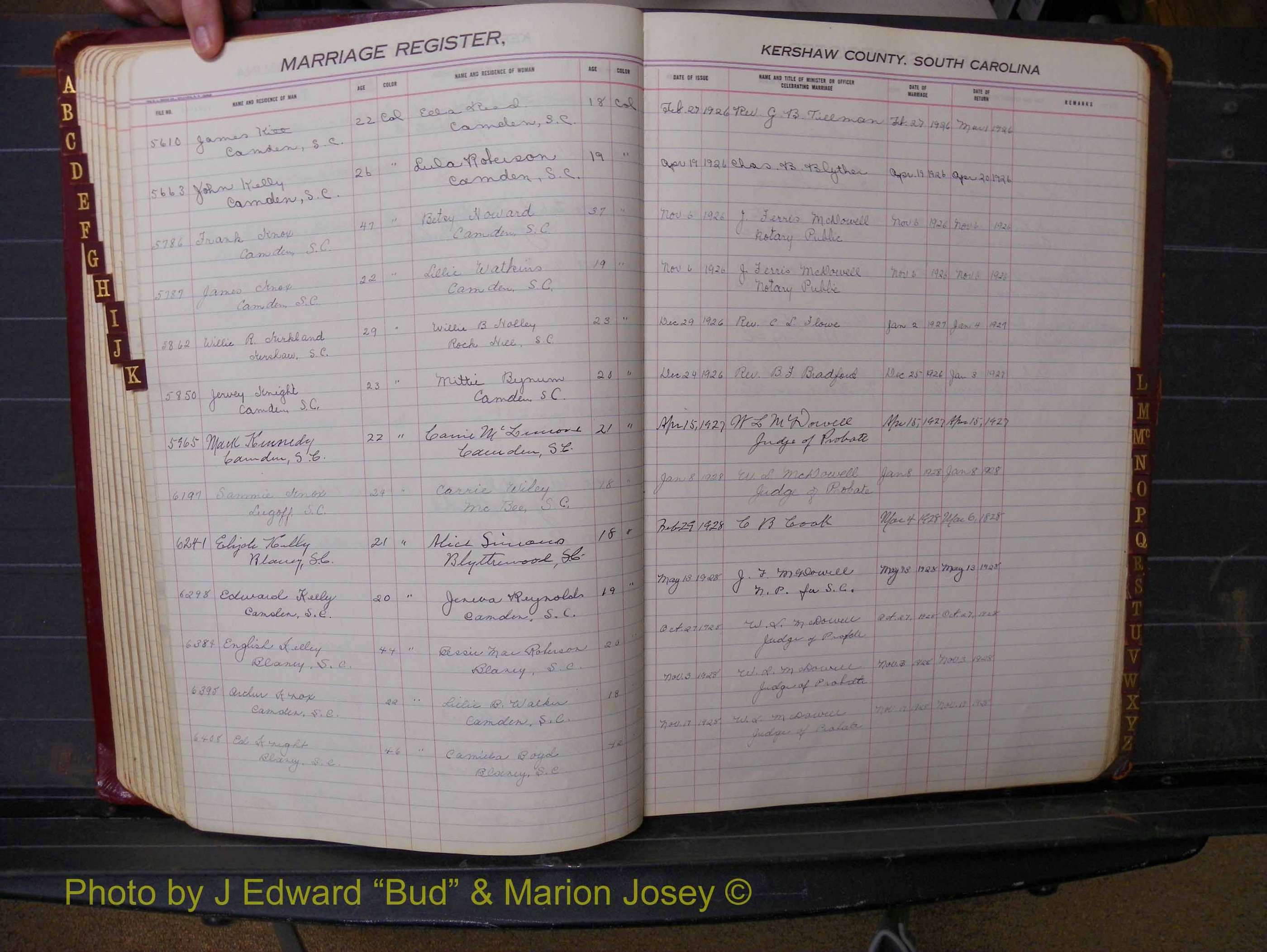 Kershaw Marriages, 1924-1936, Black Index K (147).JPG
