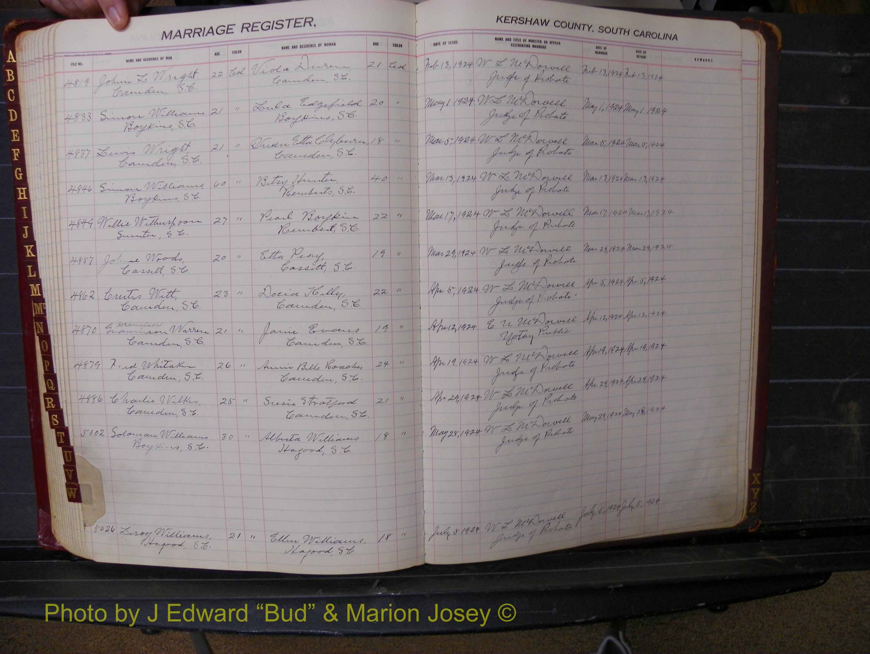 Kershaw Marriages, 1924-1936, Black Index W (182).JPG