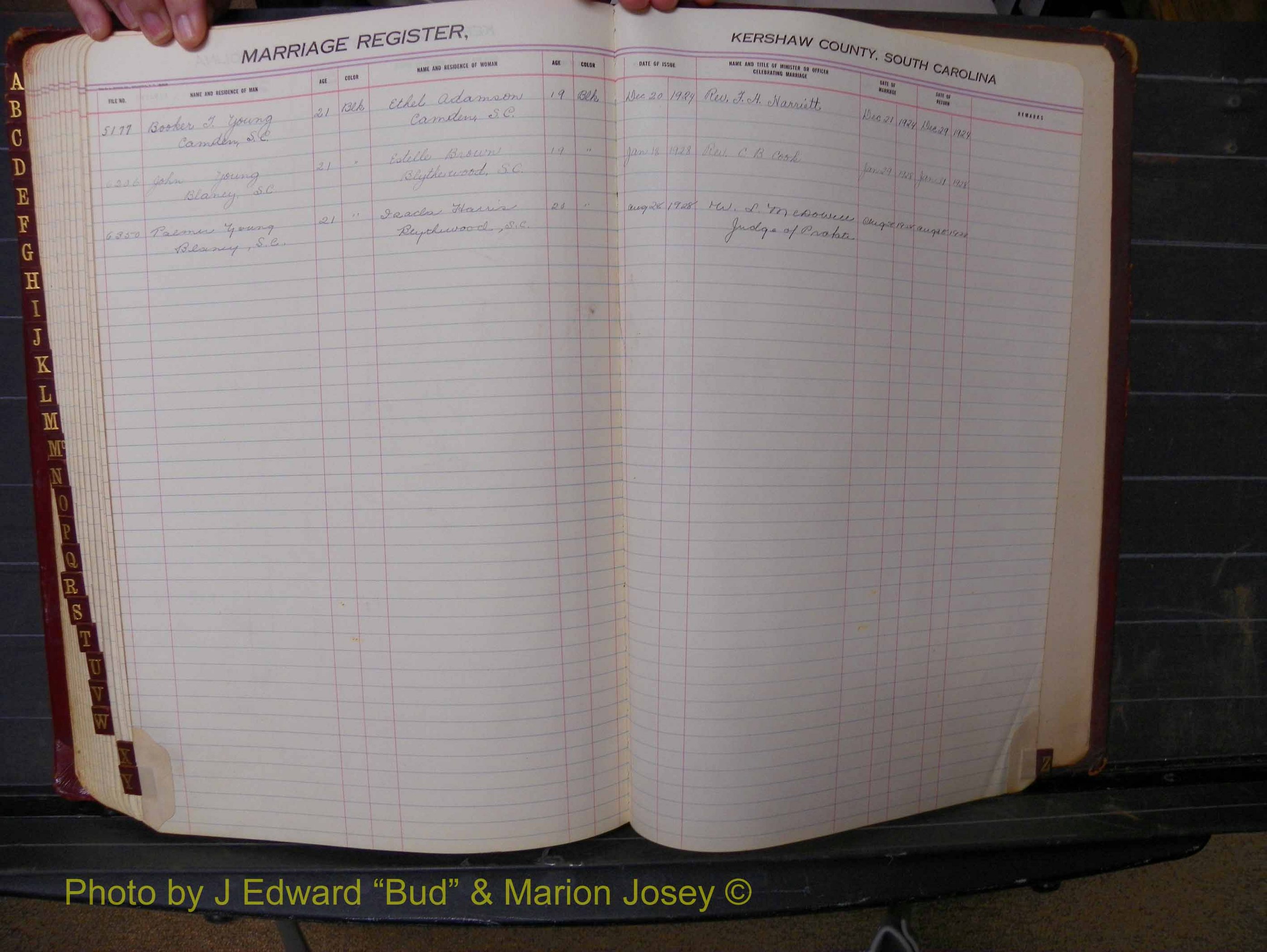 Kershaw Marriages, 1924-1936, Black Index Y (190).JPG