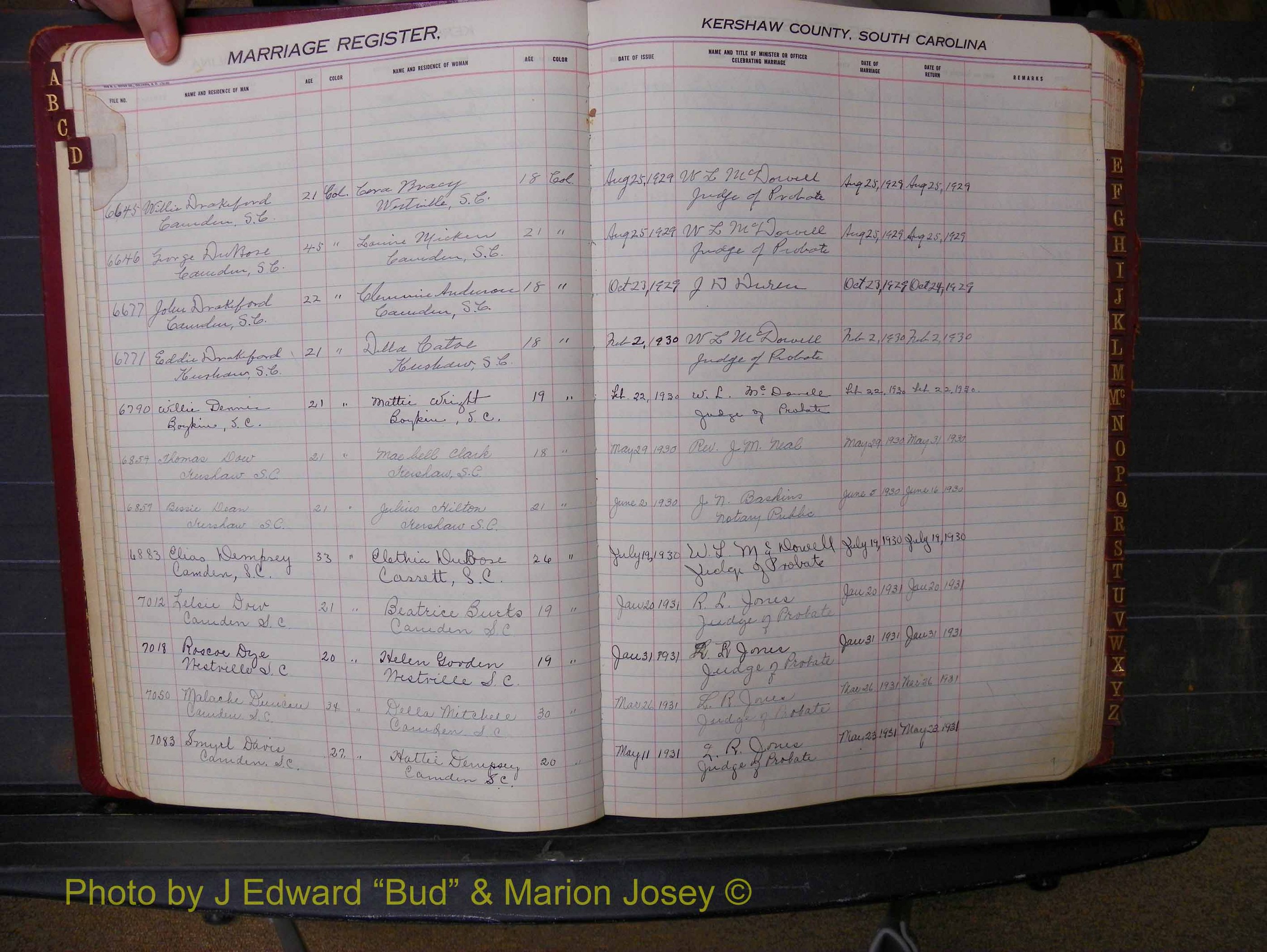 Kershaw Marriages, 1929-1940, Black Index D (133).JPG