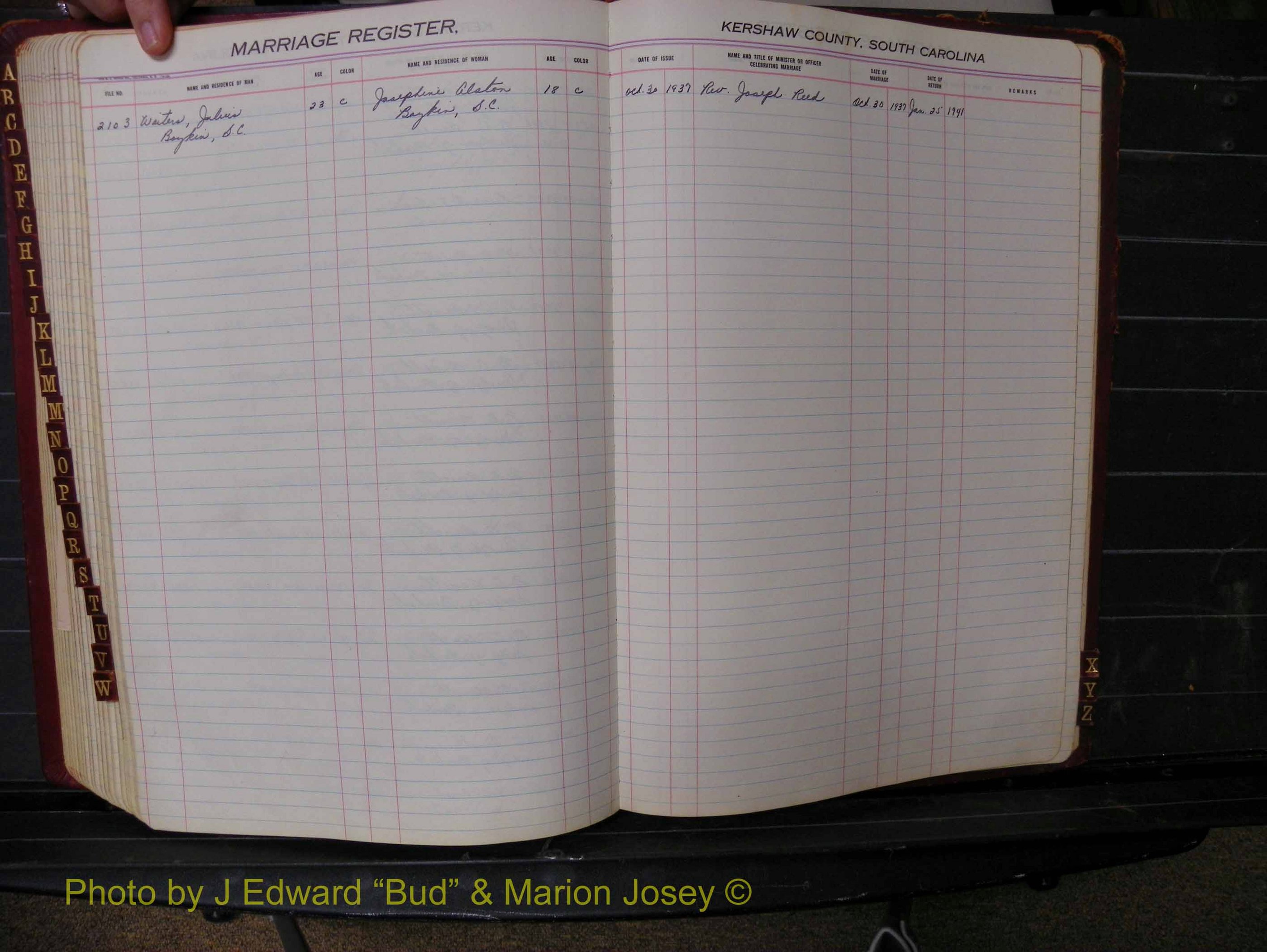 Kershaw Marriages, 1929-1940, Black Index W (238).JPG