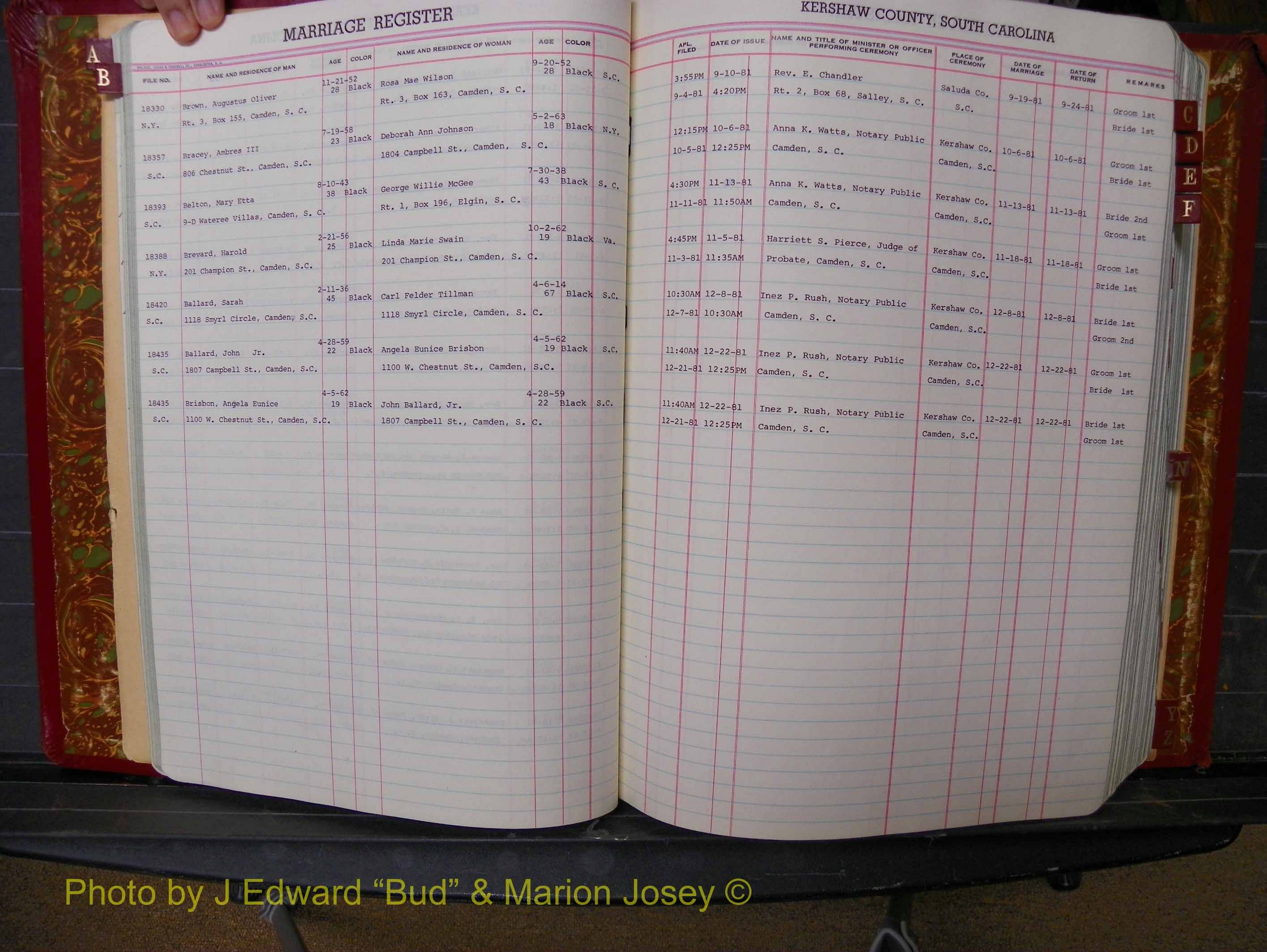 Kershaw Marriages, 1959-1981, Black Index B (131).JPG