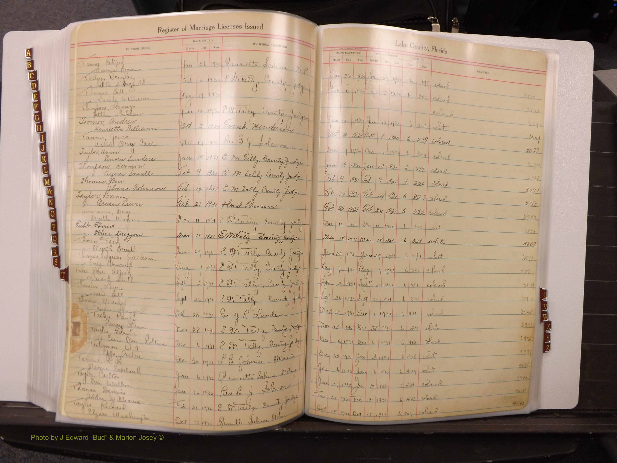 Lake Co, FL Marriage Book 2, 1929-1944 Index T1.JPG