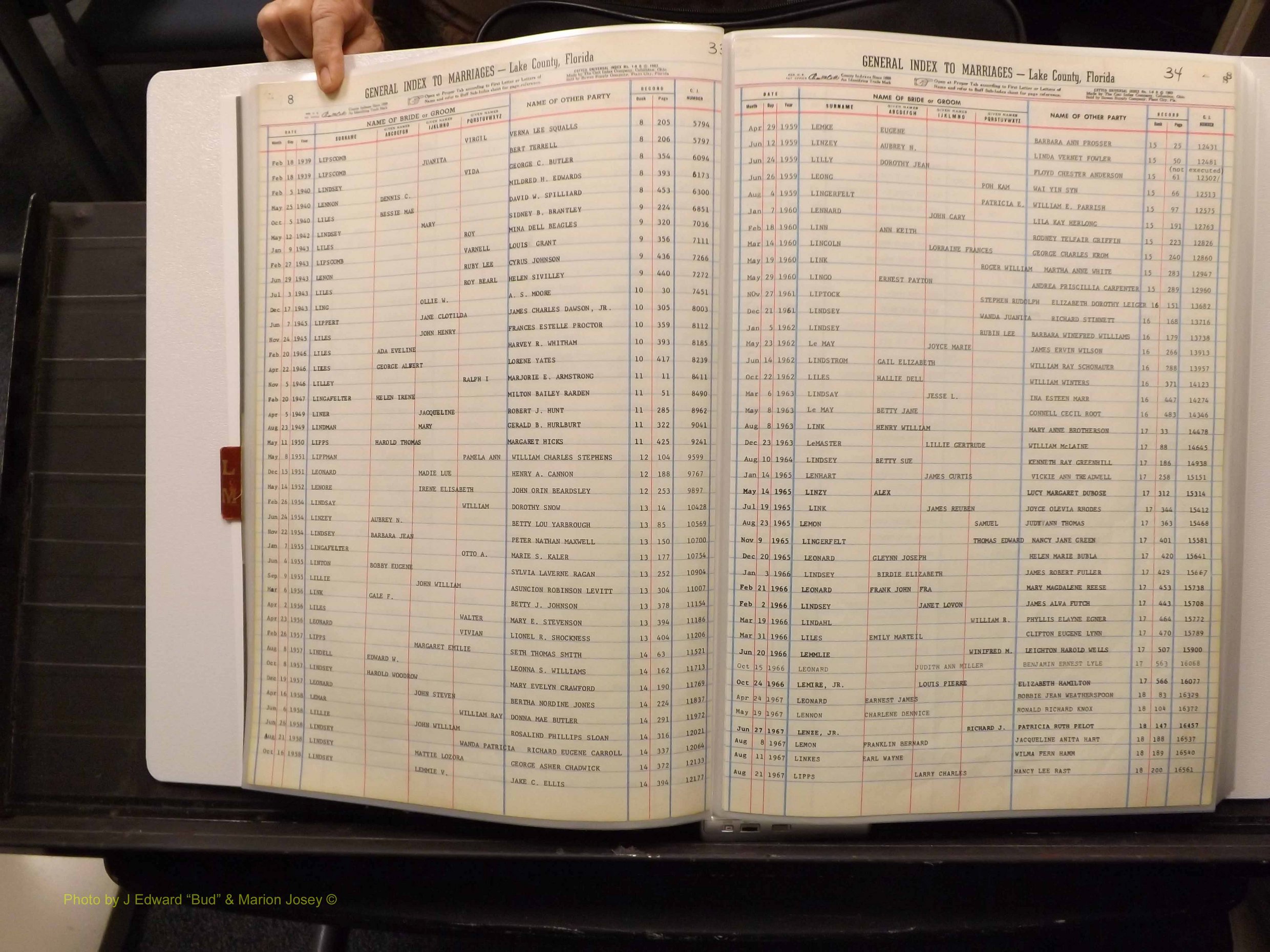Lake Co, FL Marriage Index L-M, 1889-1986 (119).JPG