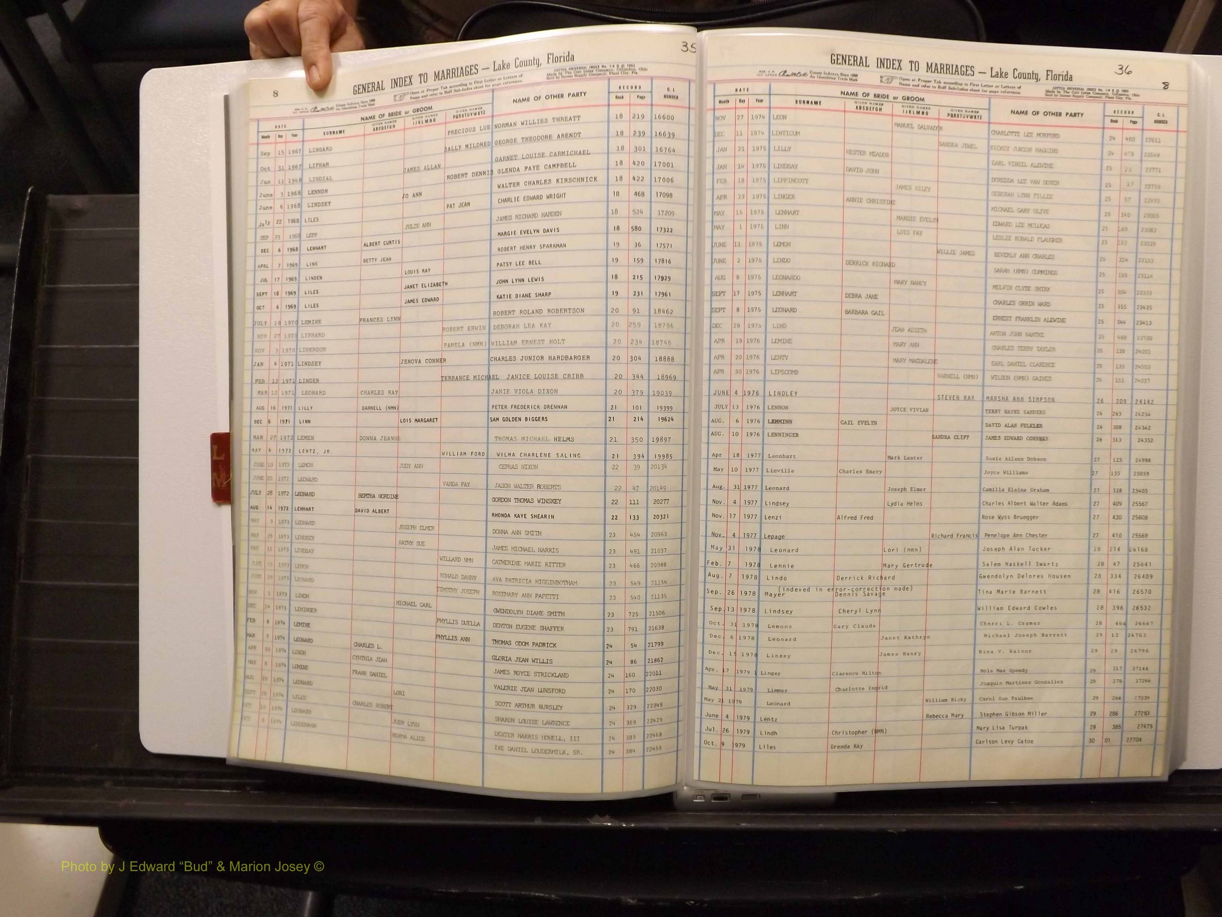 Lake Co, FL Marriage Index L-M, 1889-1986 (120).JPG