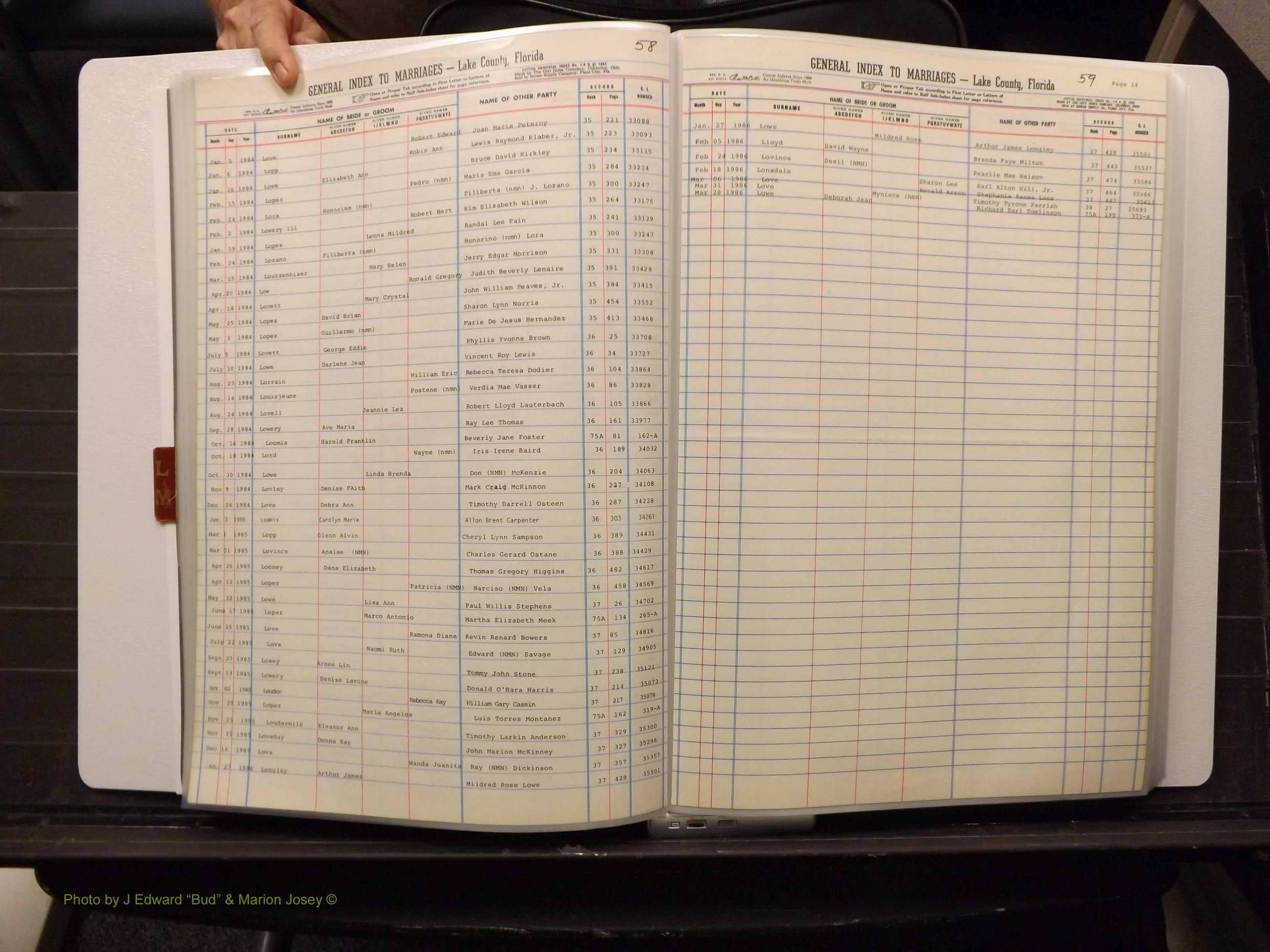 Lake Co, FL Marriage Index L-M, 1889-1986 (132).JPG