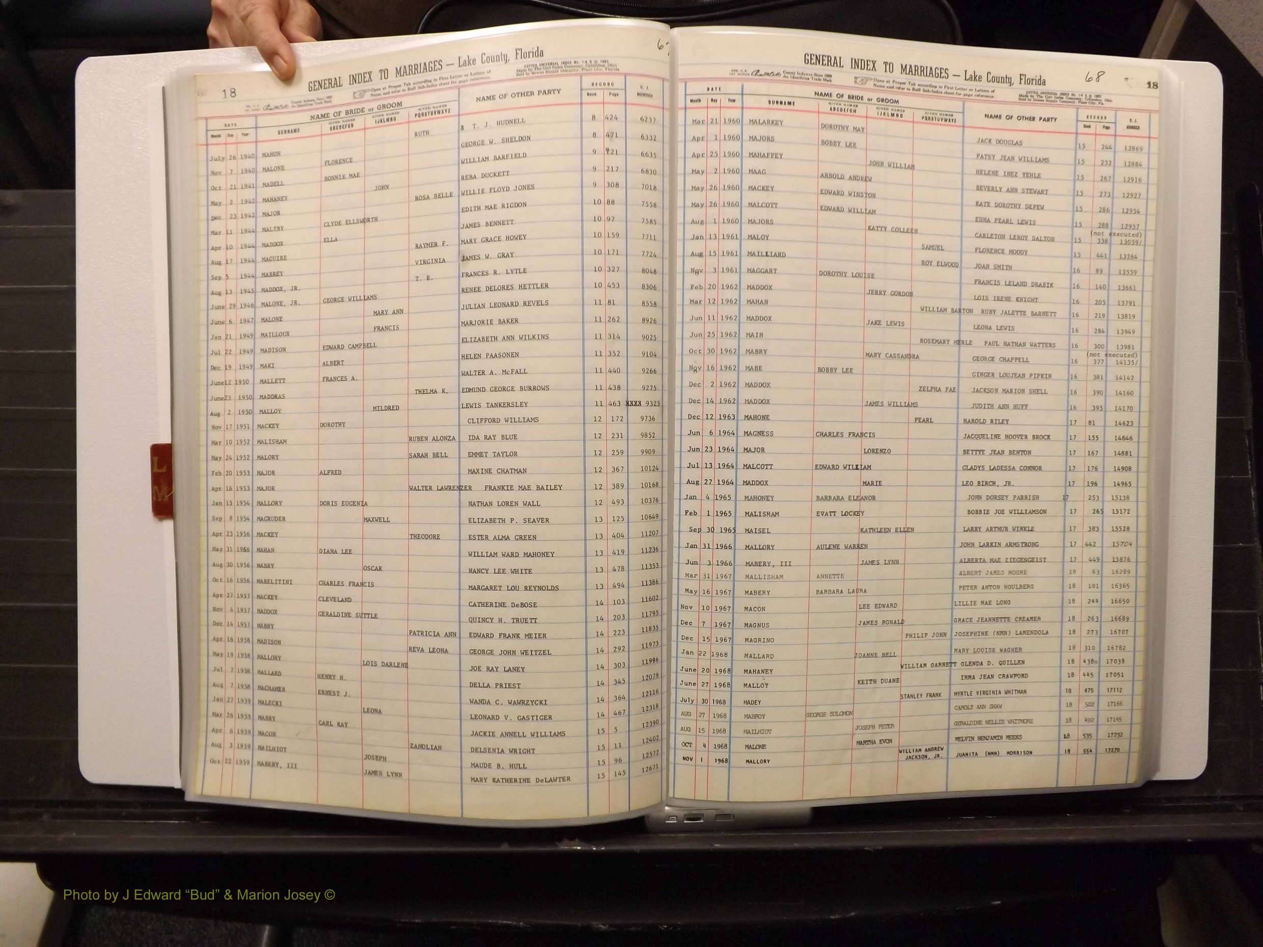 Lake Co, FL Marriage Index L-M, 1889-1986 (137).JPG