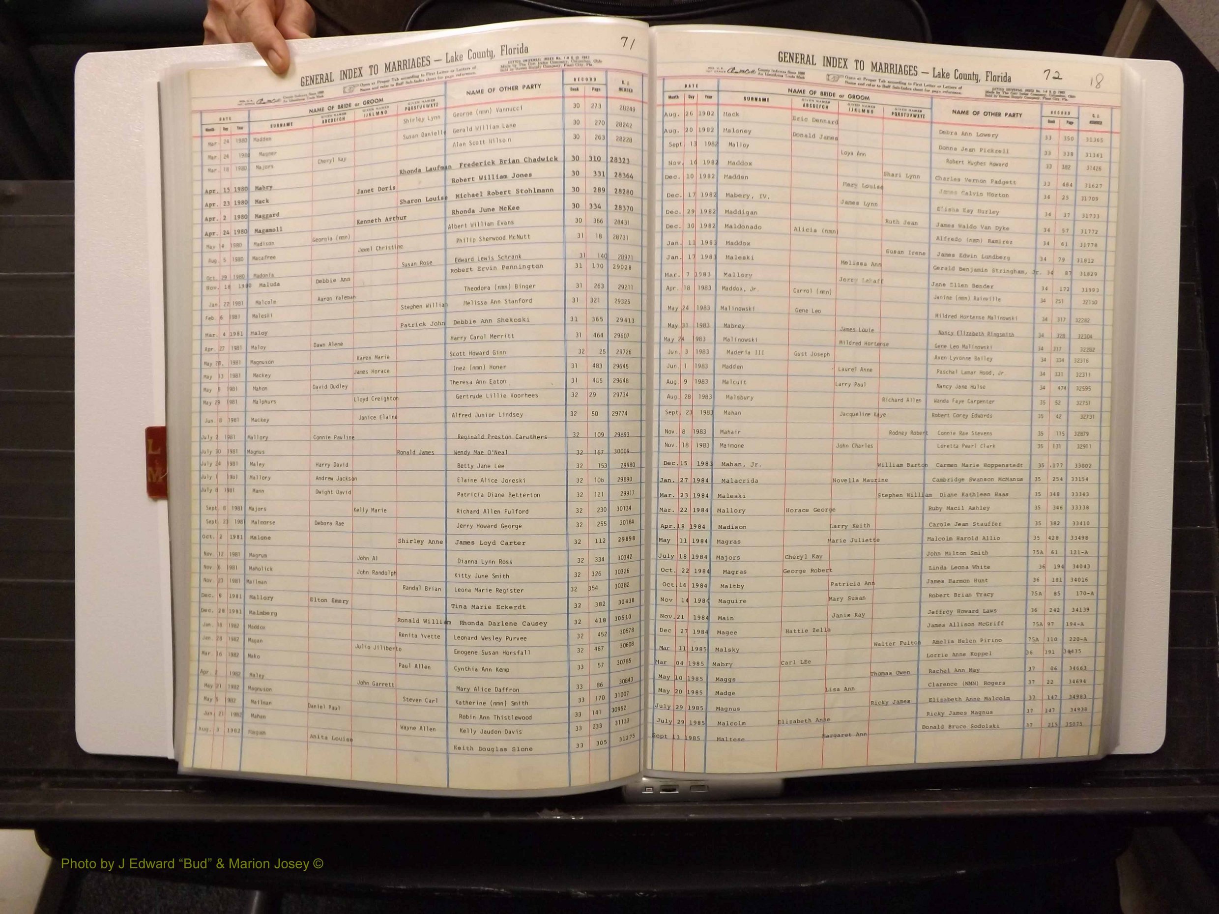 Lake Co, FL Marriage Index L-M, 1889-1986 (139).JPG