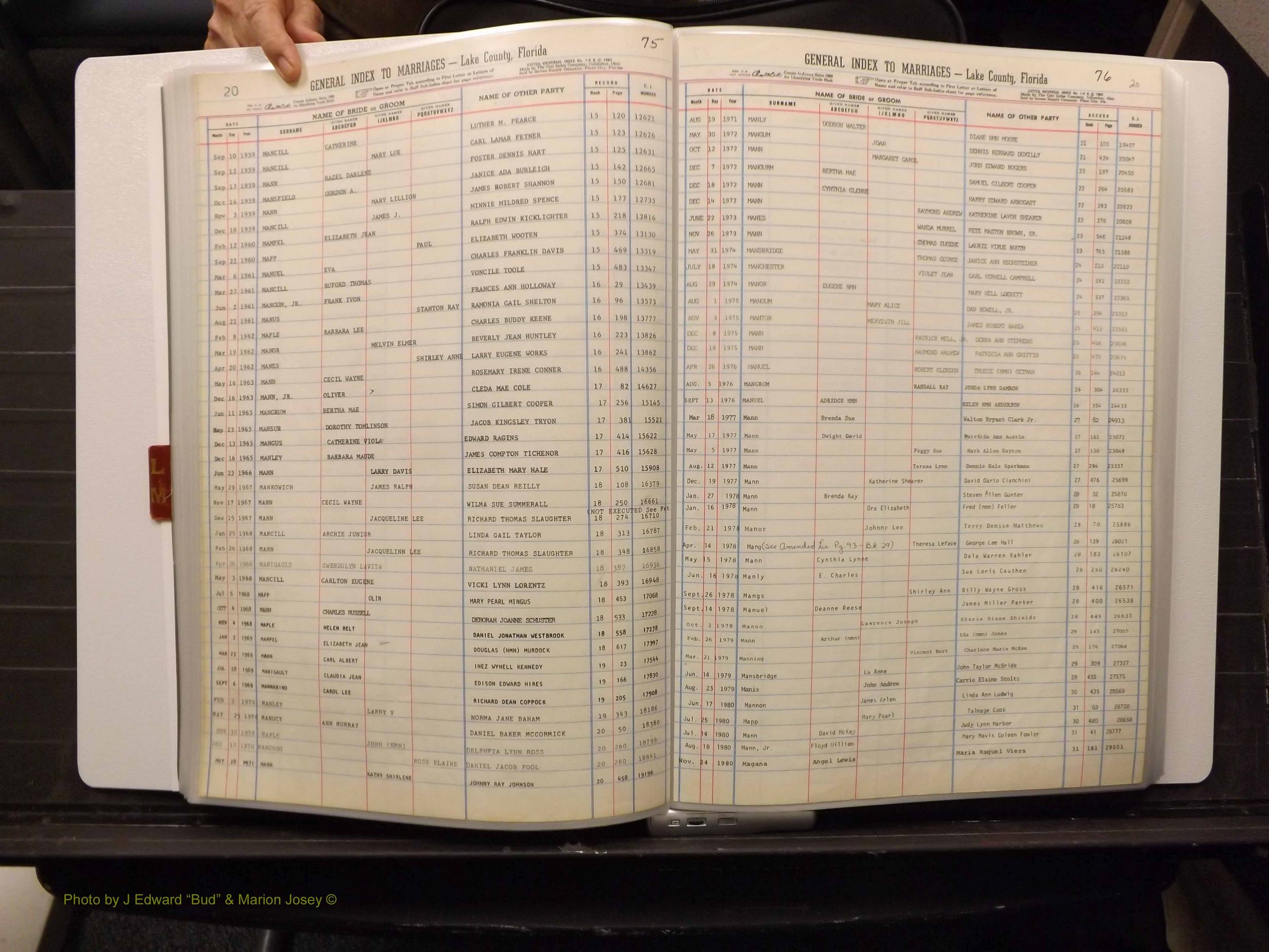Lake Co, FL Marriage Index L-M, 1889-1986 (141).JPG