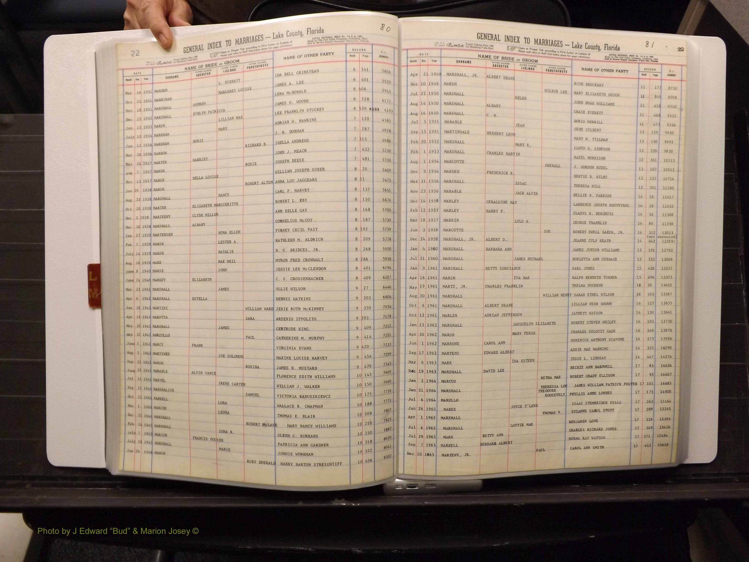 Lake Co, FL Marriage Index L-M, 1889-1986 (144).JPG