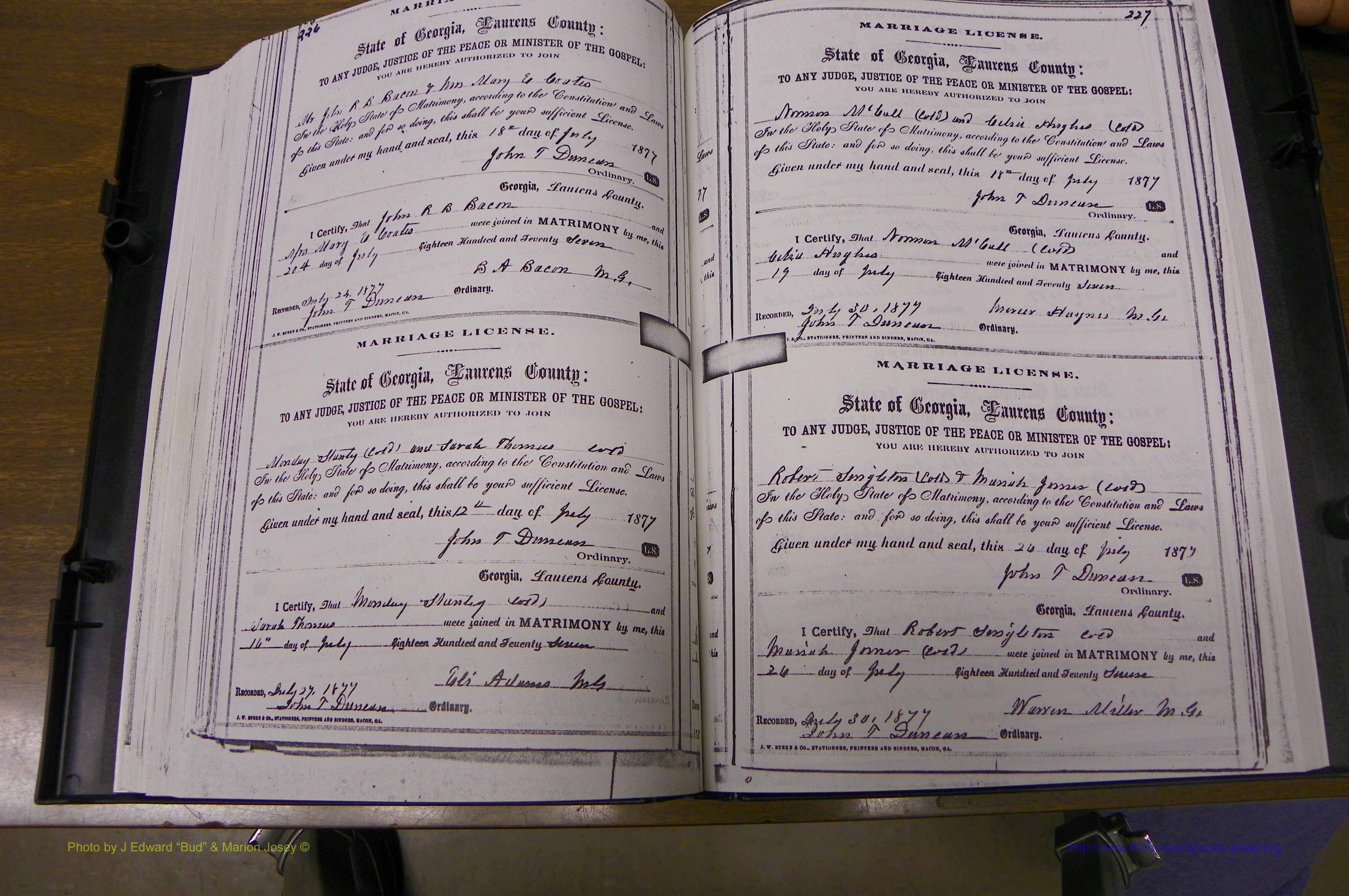 Laurens Co, GA, Marriages 1870 - 1879, P 226-227.JPG