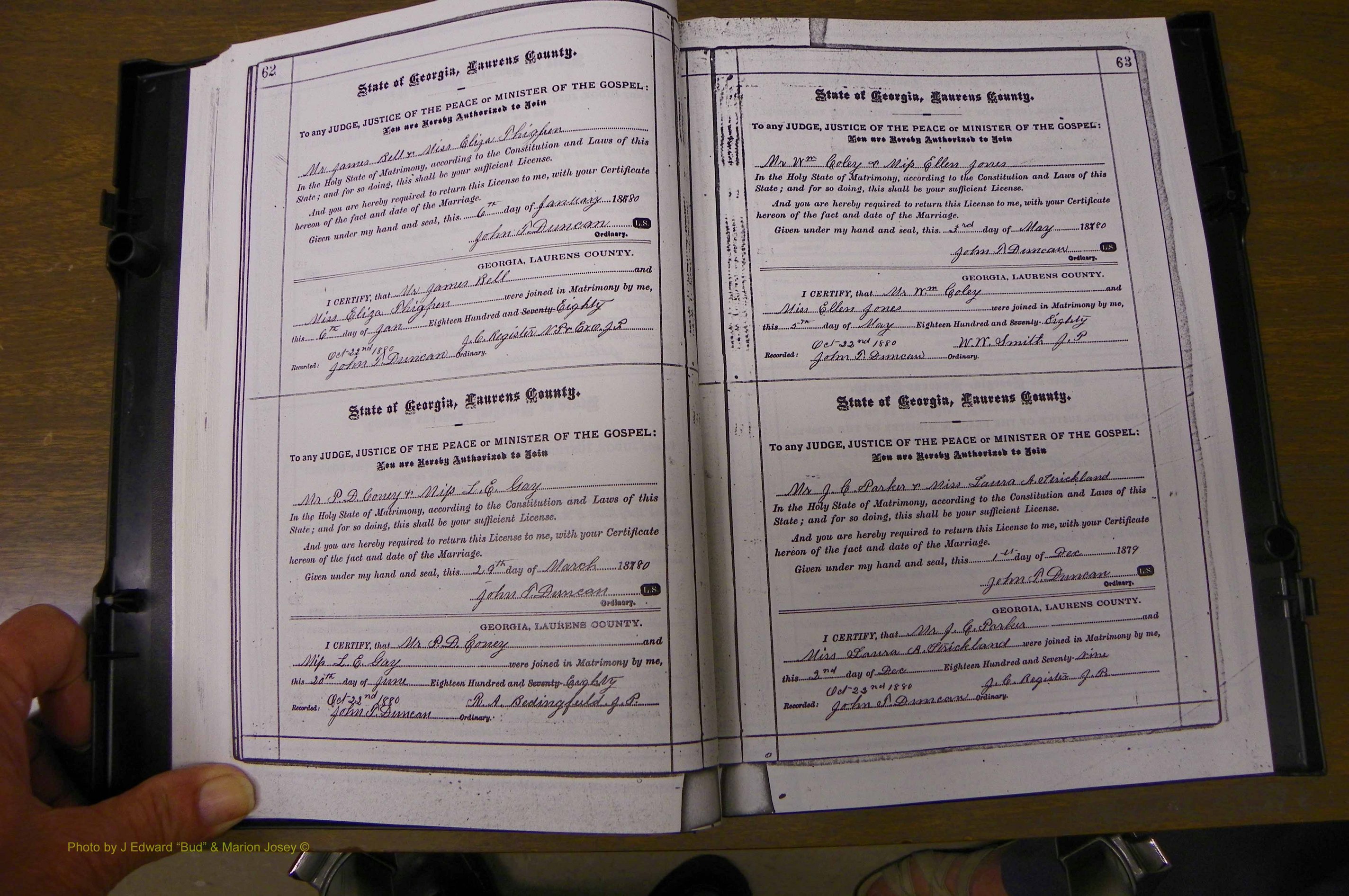 Laurens Co, GA, Marriages 1879 - 1886, P 062-063.JPG