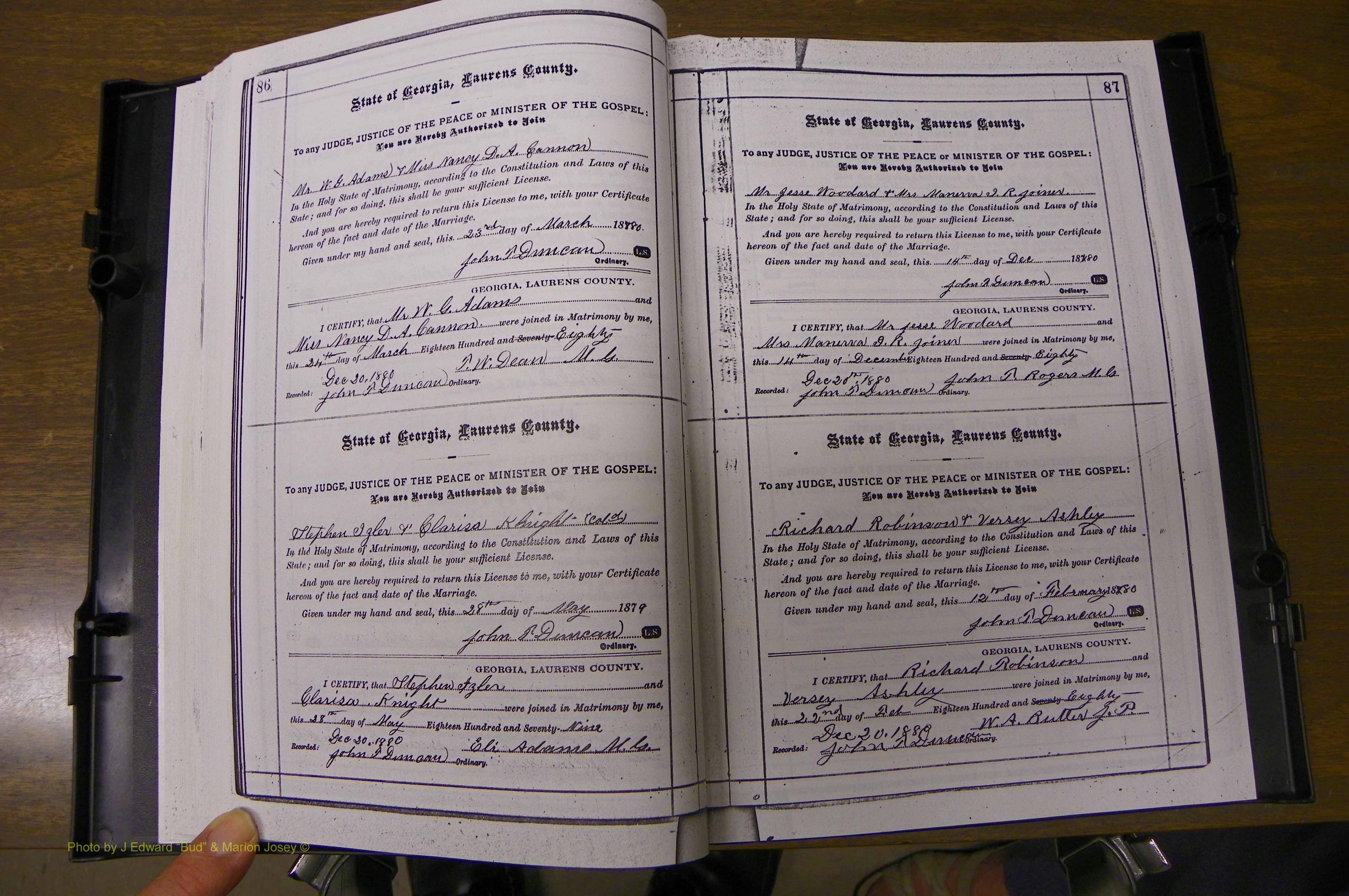 Laurens Co, GA, Marriages 1879 - 1886, P 086-087.JPG