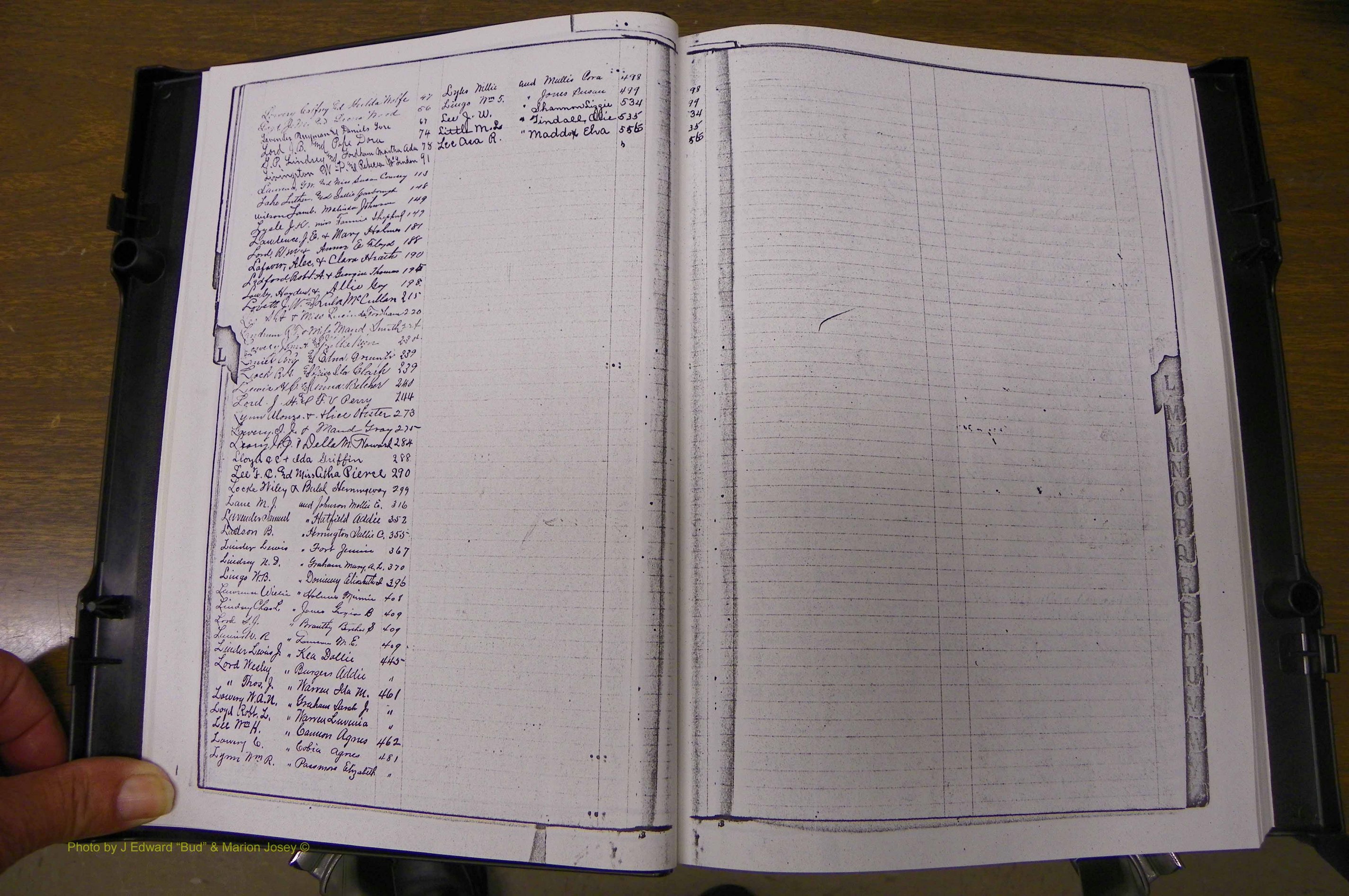 Laurens Co, GA, Marriages Book L, 1892 - 1906, Index L.JPG