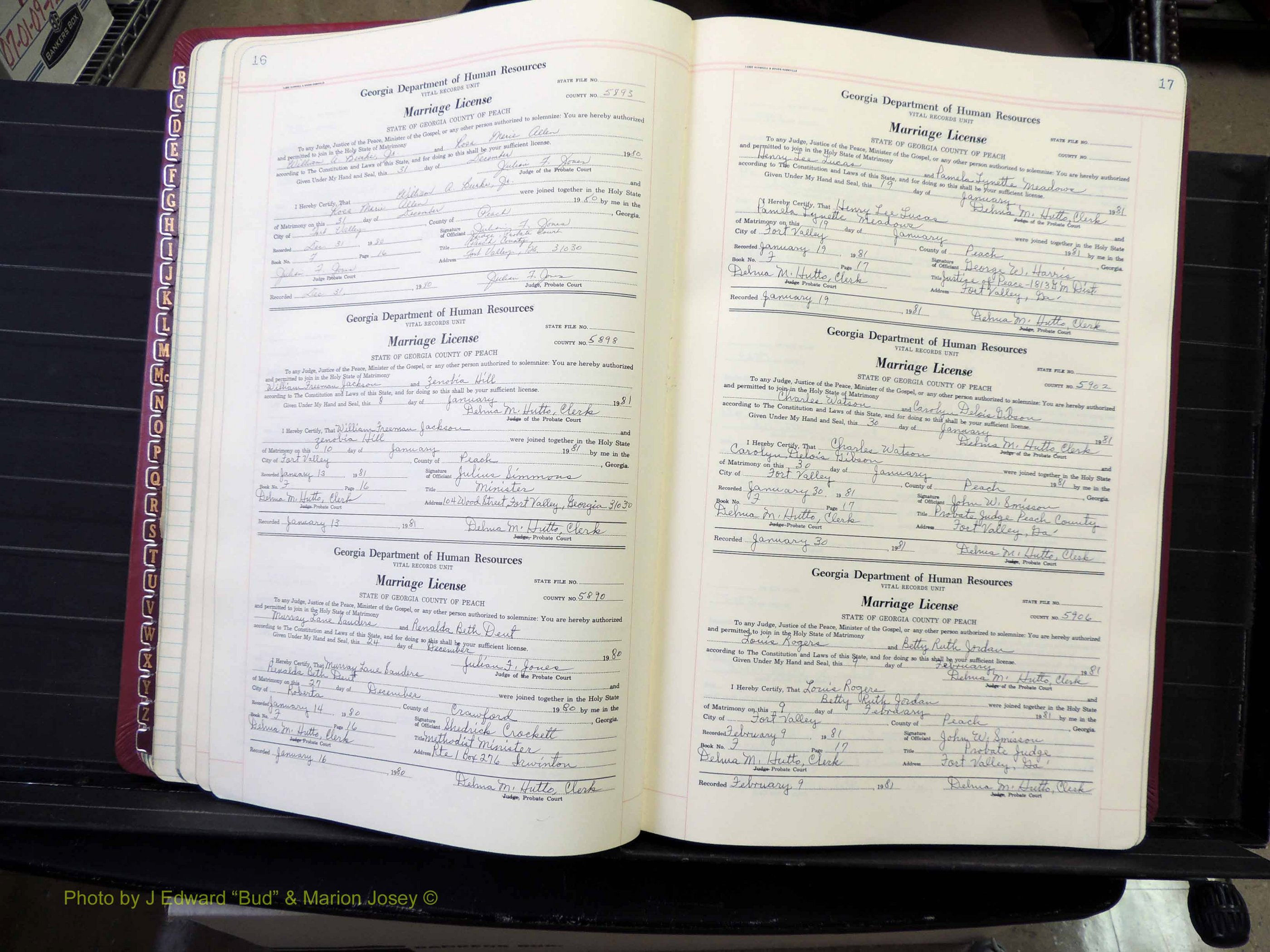 Peach Co, GA, Marriages, Book F, 1980-1995 pg 016-017.JPG