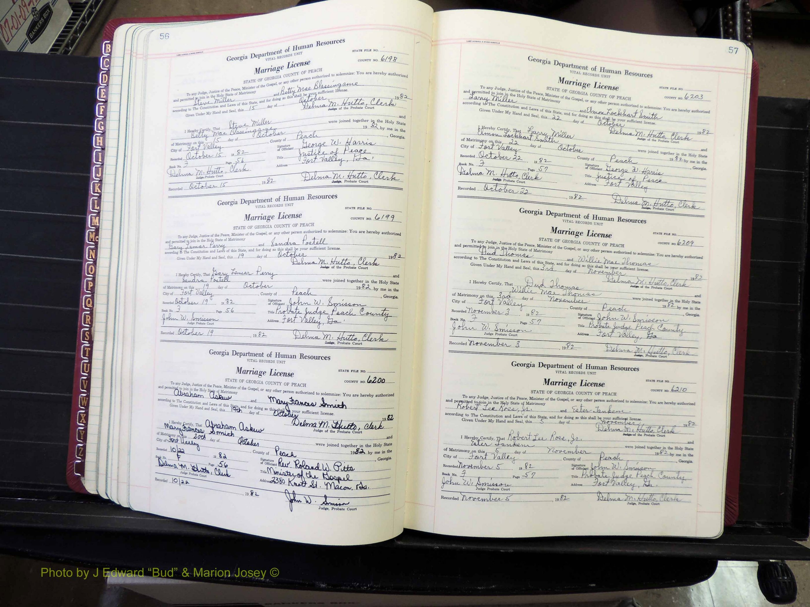 Peach Co, GA, Marriages, Book F, 1980-1995 pg 056-057.JPG