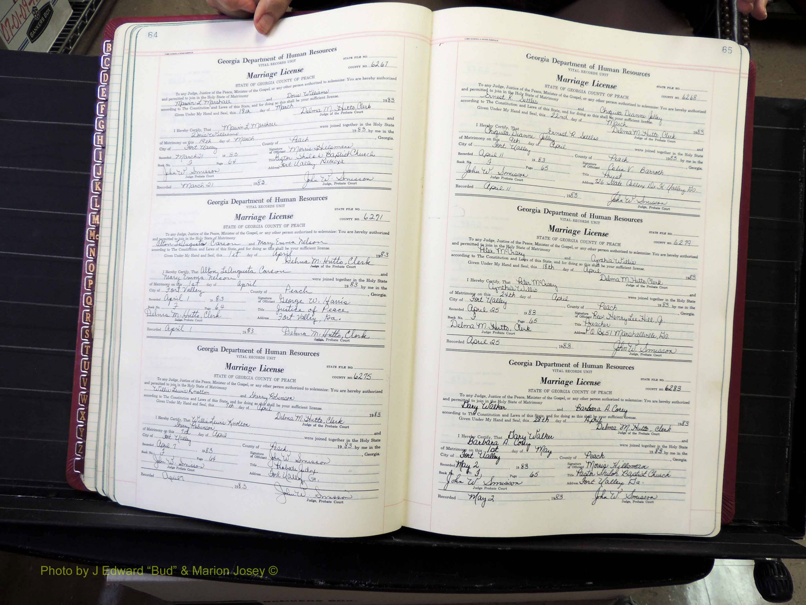 Peach Co, GA, Marriages, Book F, 1980-1995 pg 064-065.JPG