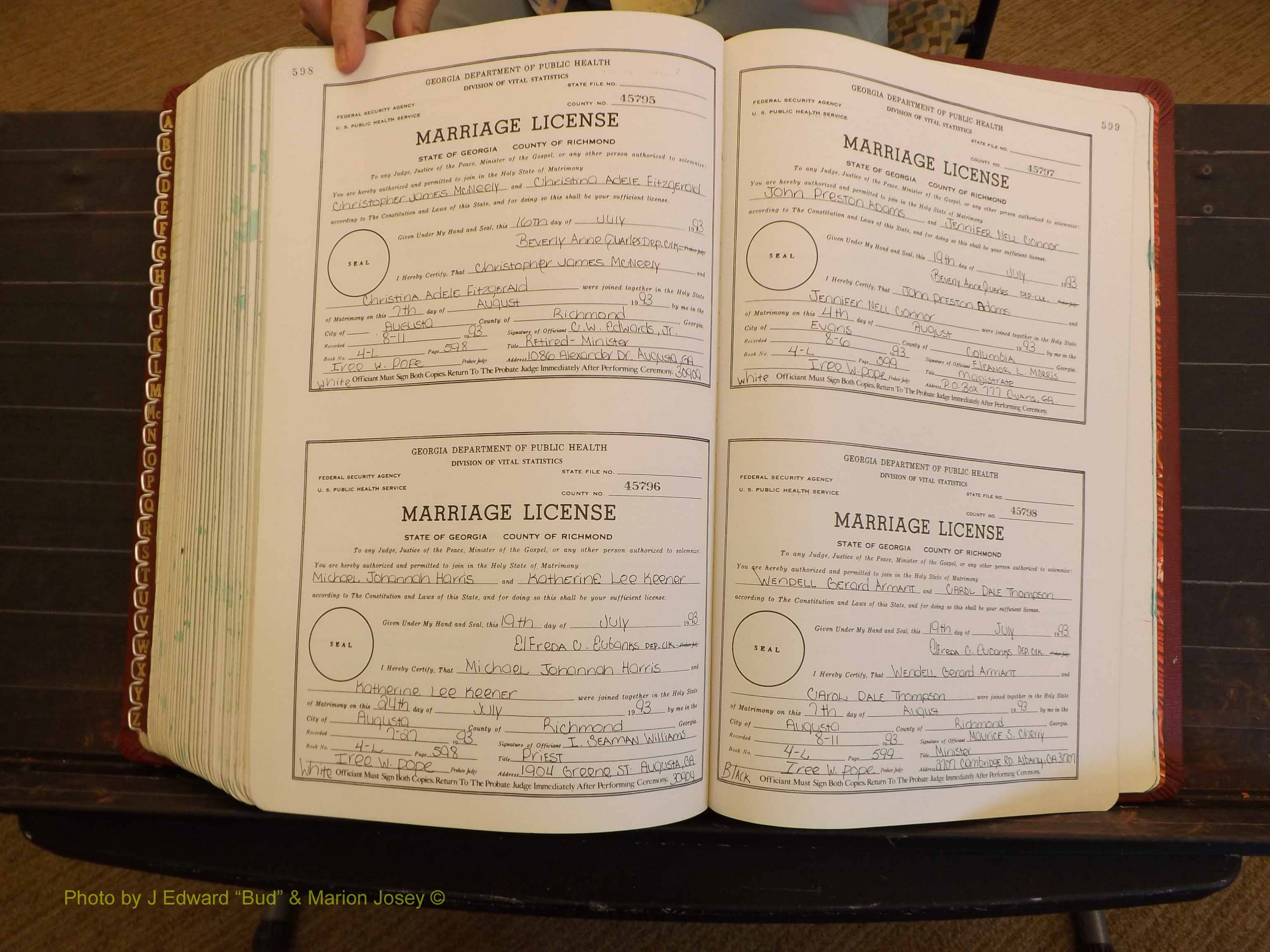 Richmond Marriages, 4L, 1992-1993 P 598-599.JPG