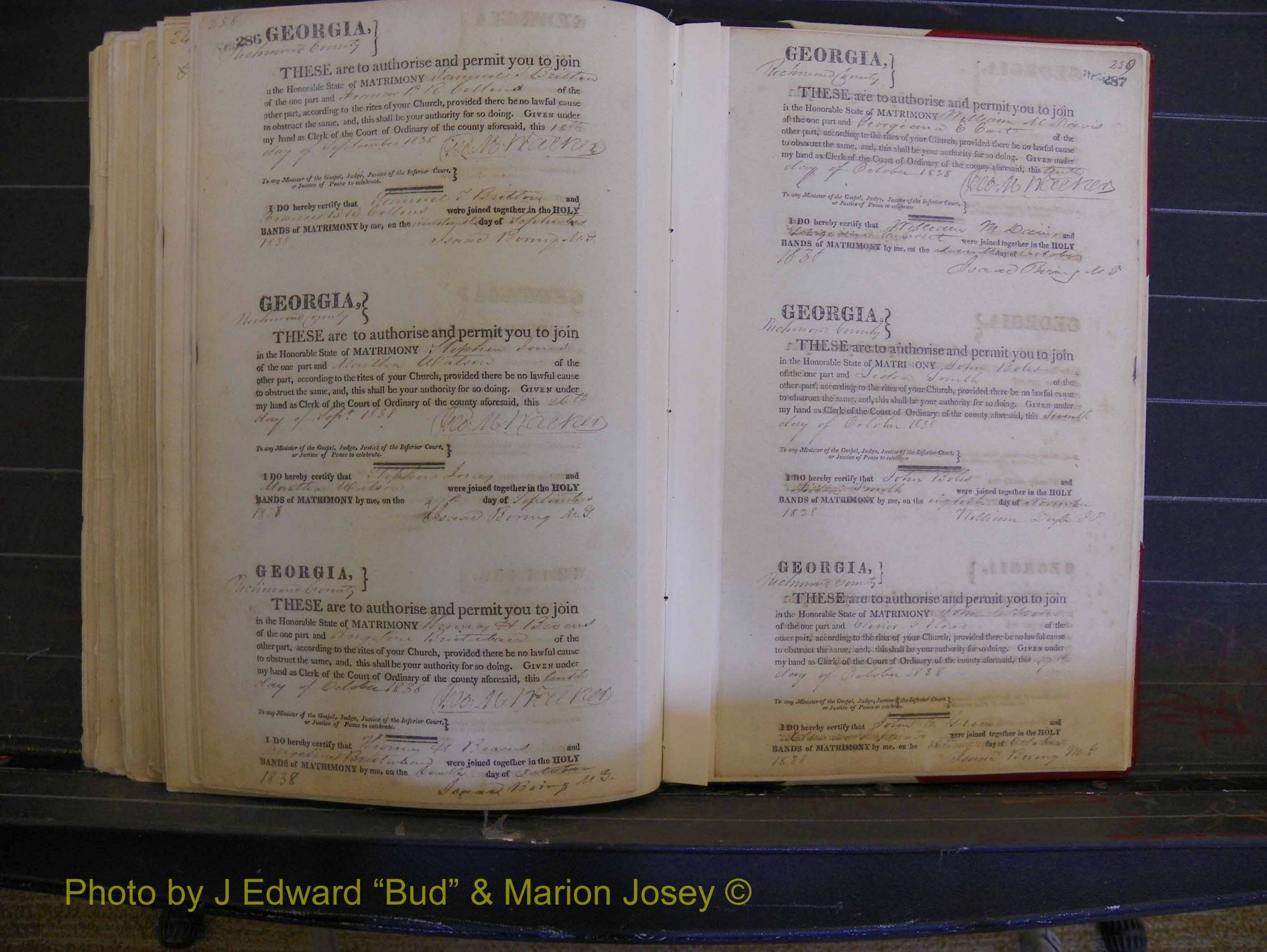 Richmond Marriages, Book A, 1806-1839 P 286-287.JPG