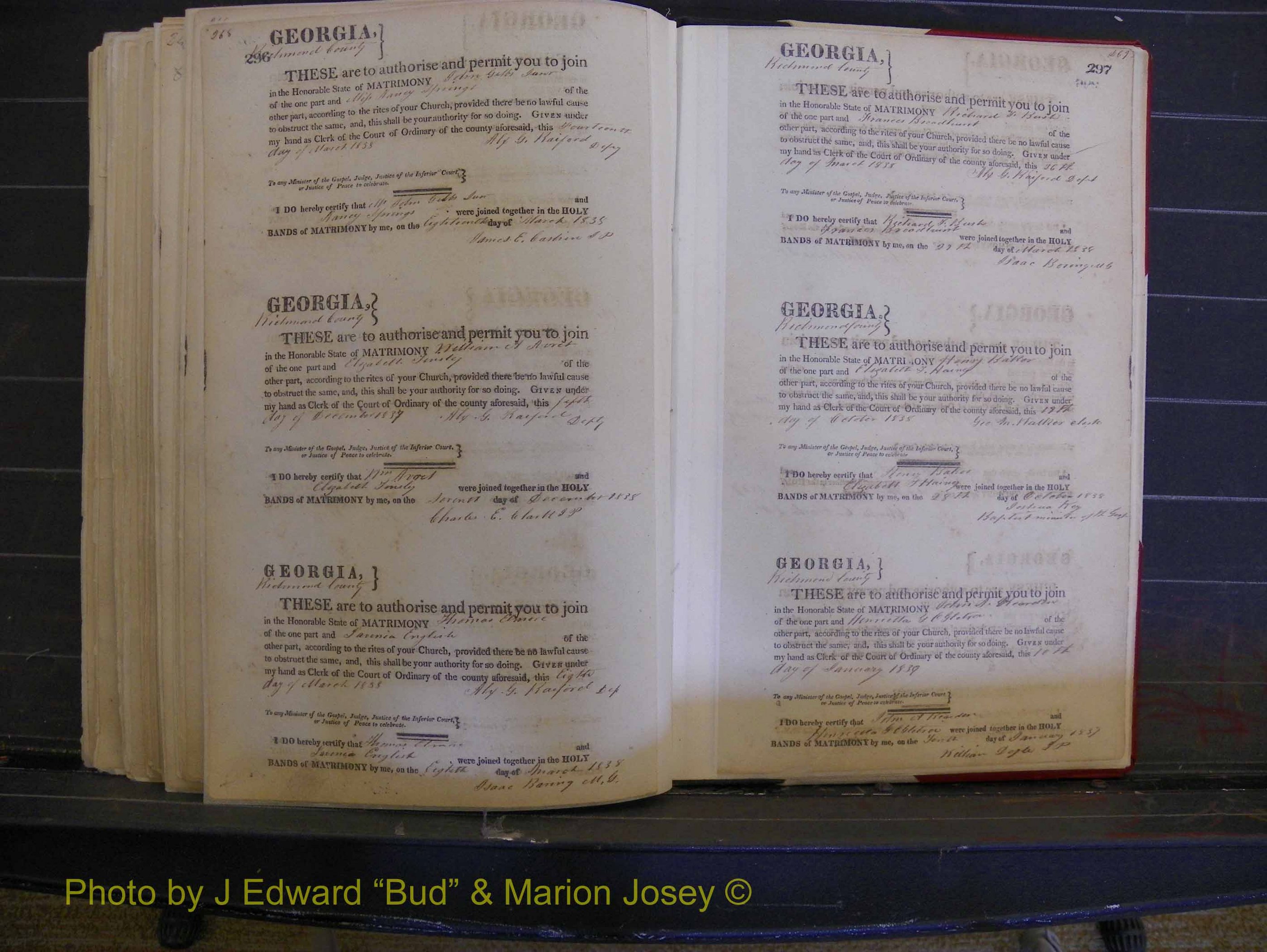 Richmond Marriages, Book A, 1806-1839 P 296-297.JPG