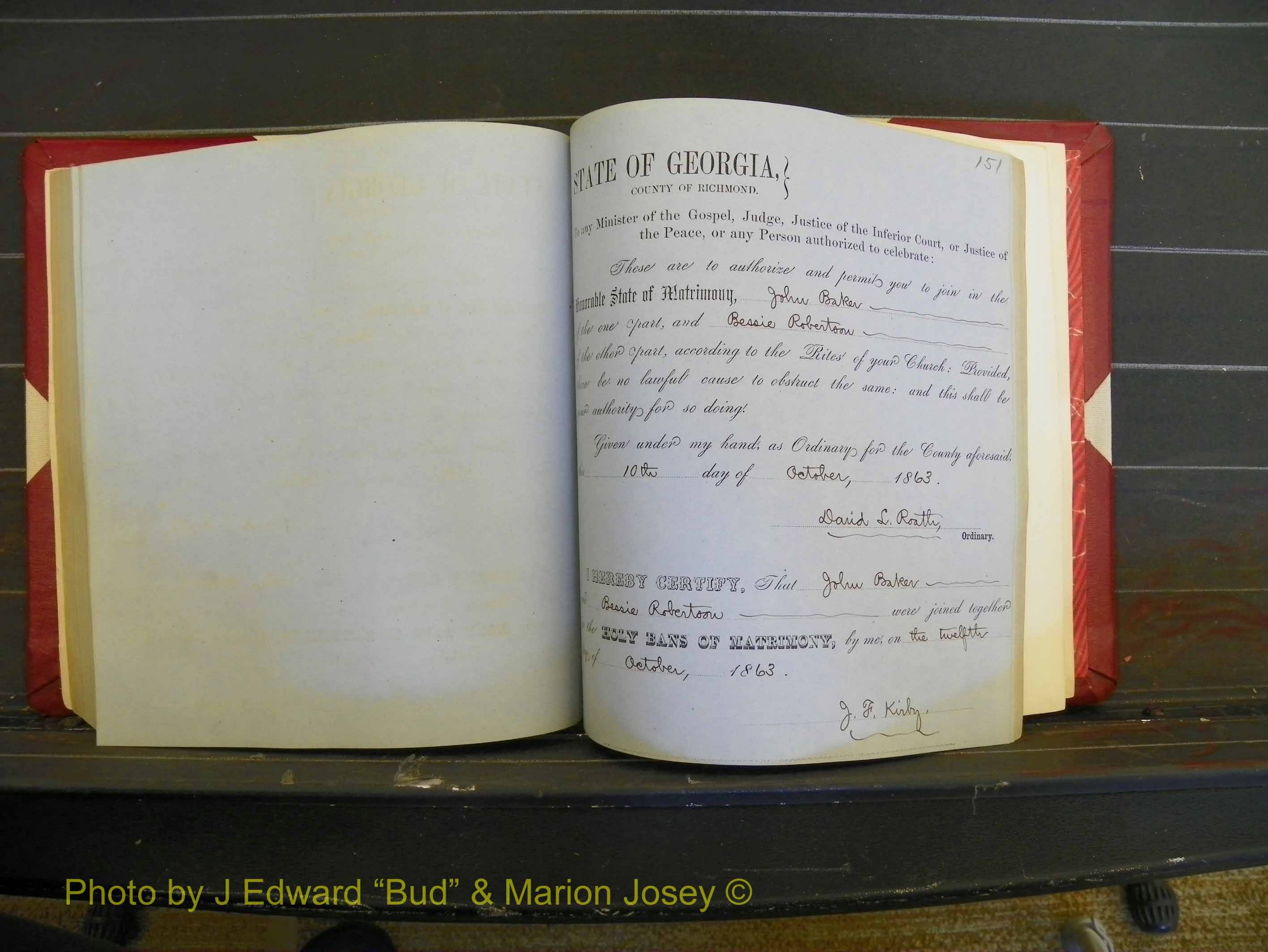 Richmond Marriages, Book D, 1863-1864 P 151.JPG