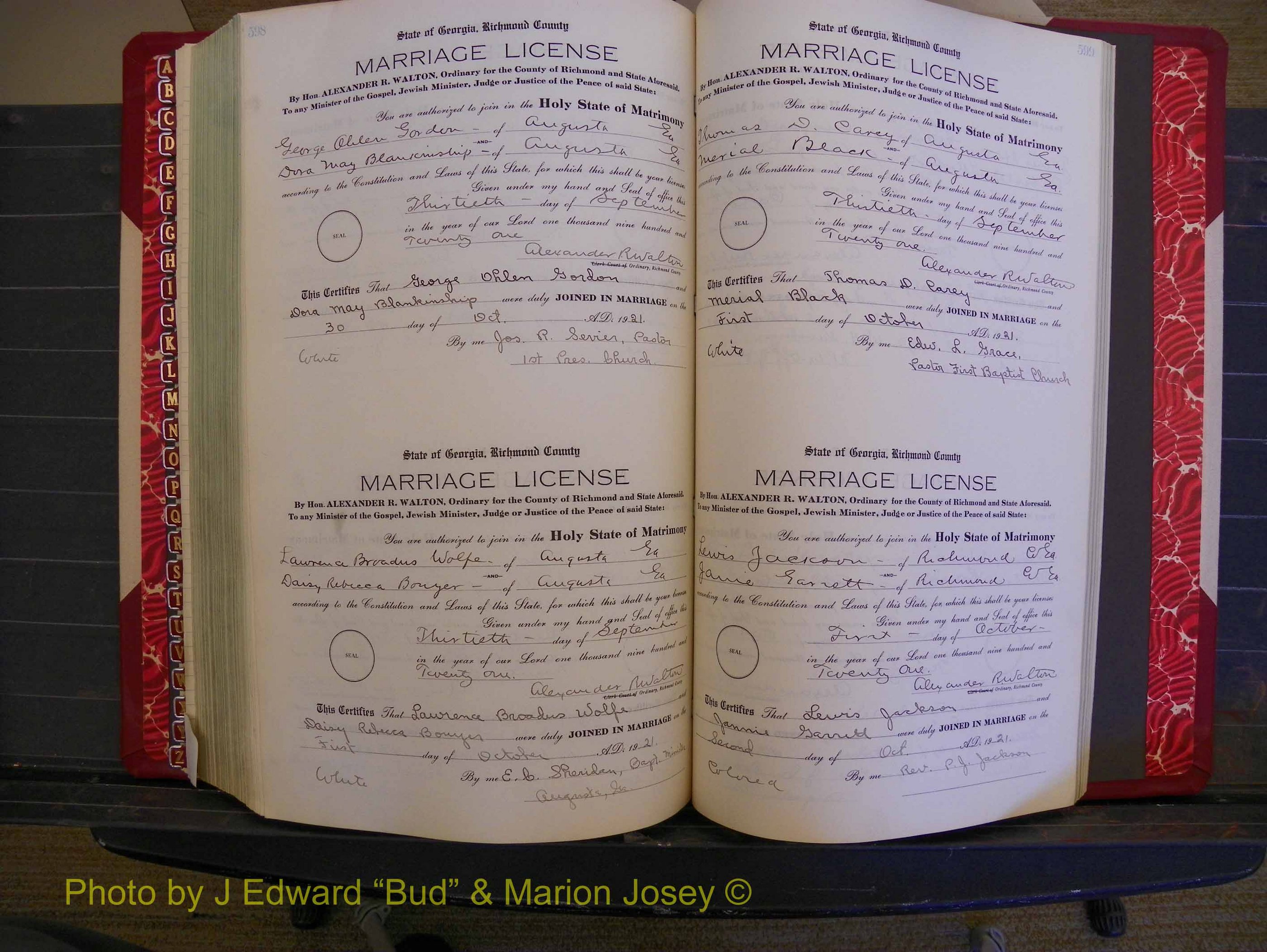 Richmond Marriages, Book OO, 1920-1921 P 598-599.JPG