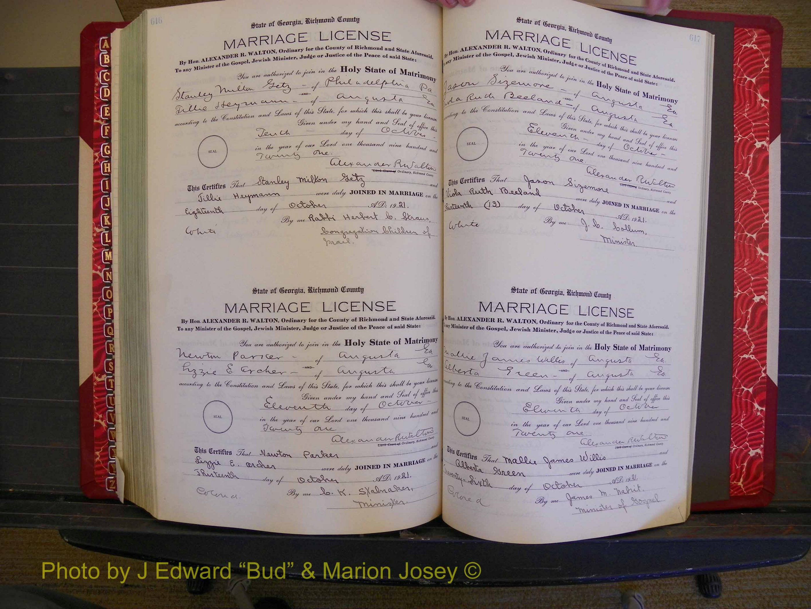 Richmond Marriages, Book OO, 1920-1921 P 616-617.JPG