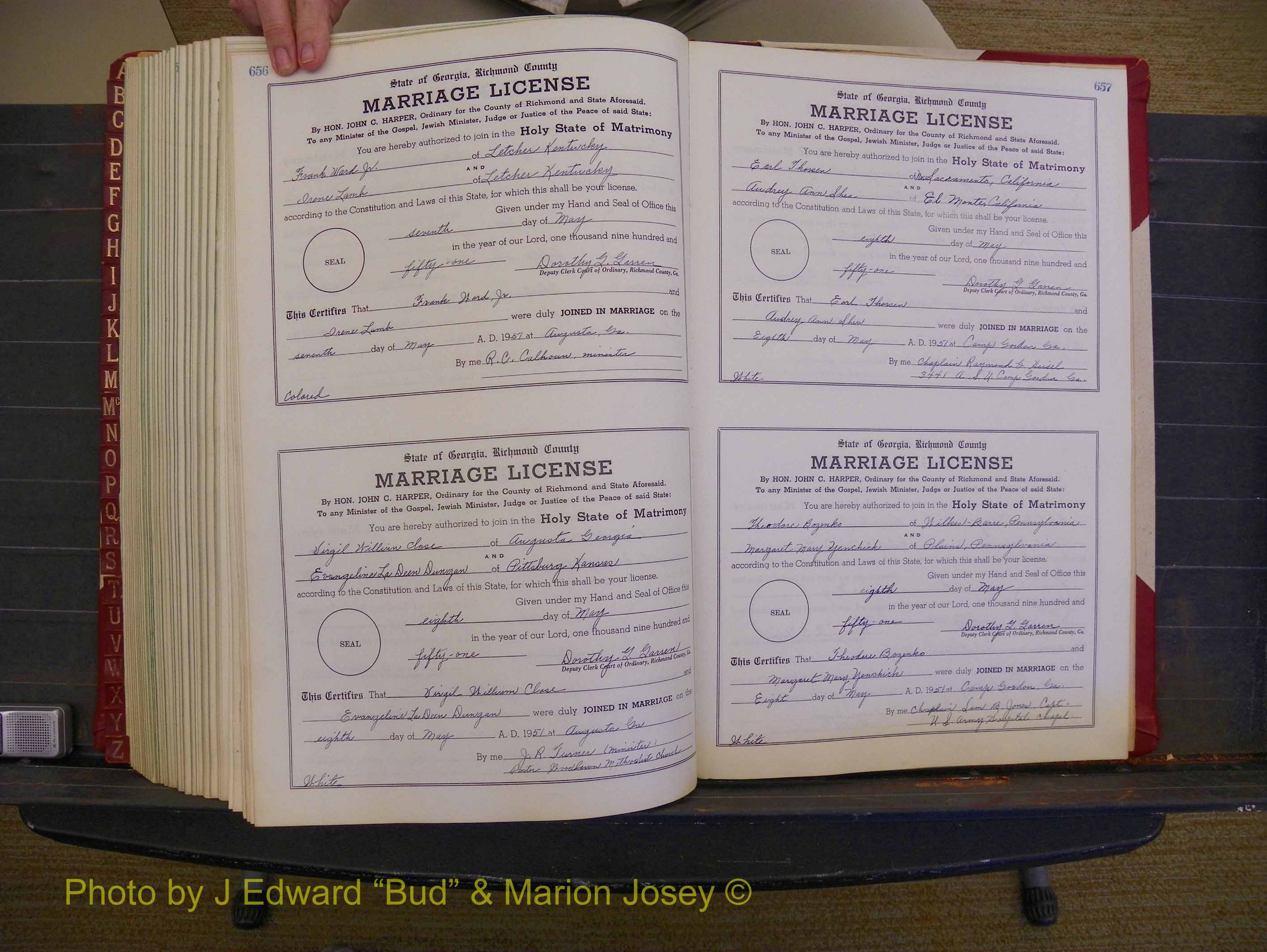 Richmond Marriages, Book YY, 1948-1951 P 656-657.JPG