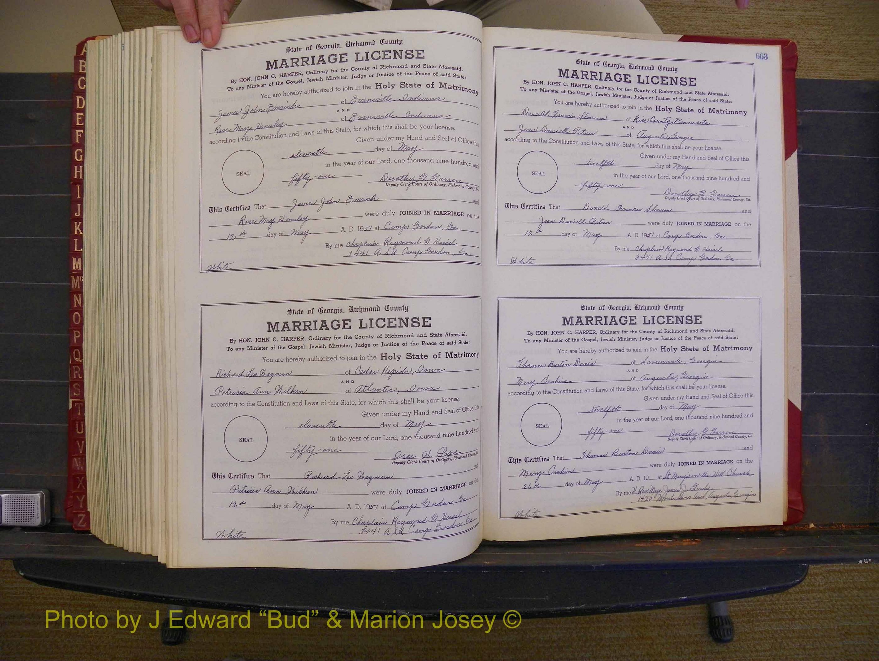 Richmond Marriages, Book YY, 1948-1951 P 662-663.JPG
