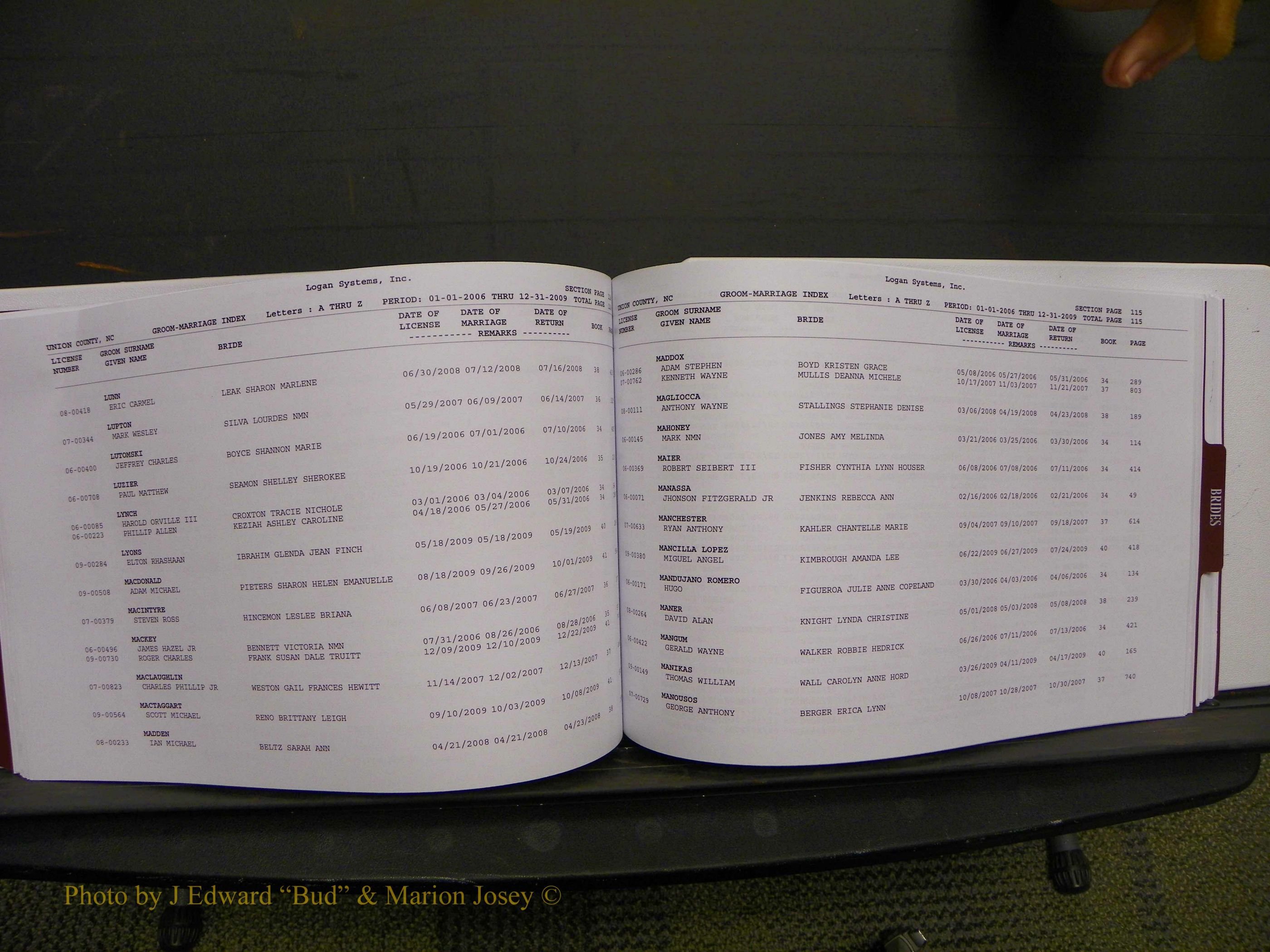 Union Co, NC Marriages Male & Female Index, 2006-2010 (186).JPG