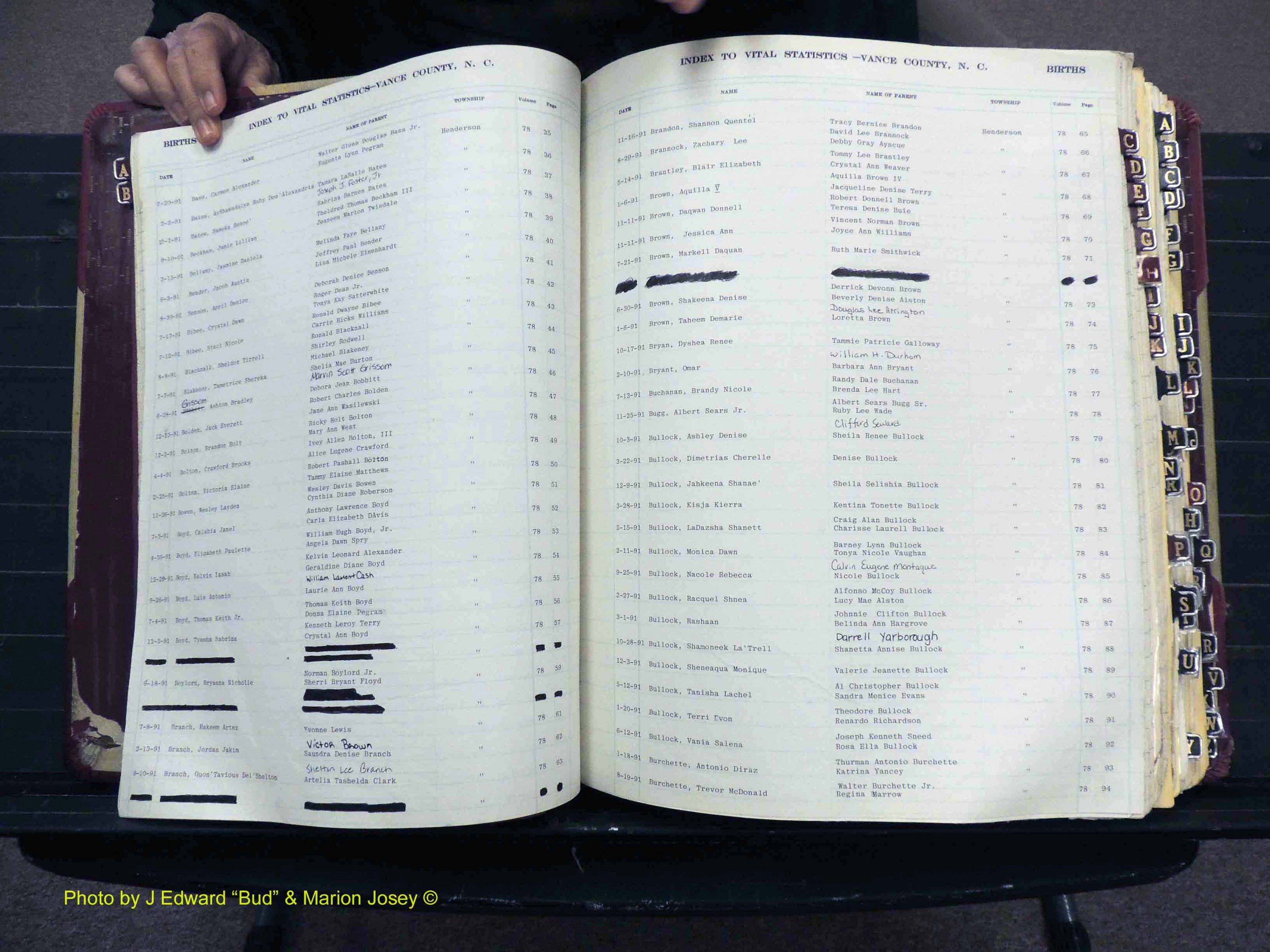 Vance Co, NC, Births & Deaths, A-Z, 1975-1991 (129).JPG