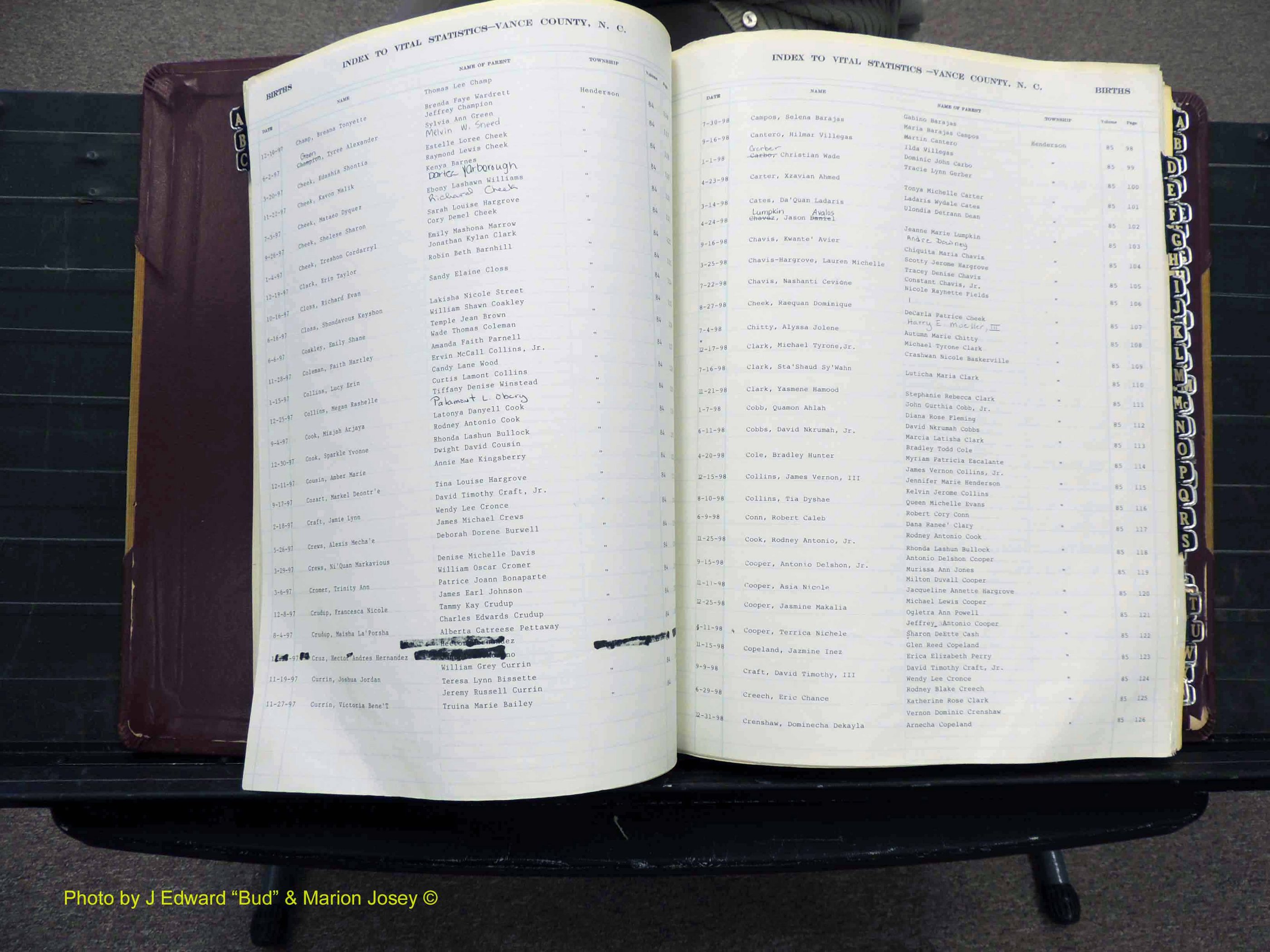 Vance Co, NC,  Births & Deaths, A-Z, 1992-2000 (125).JPG