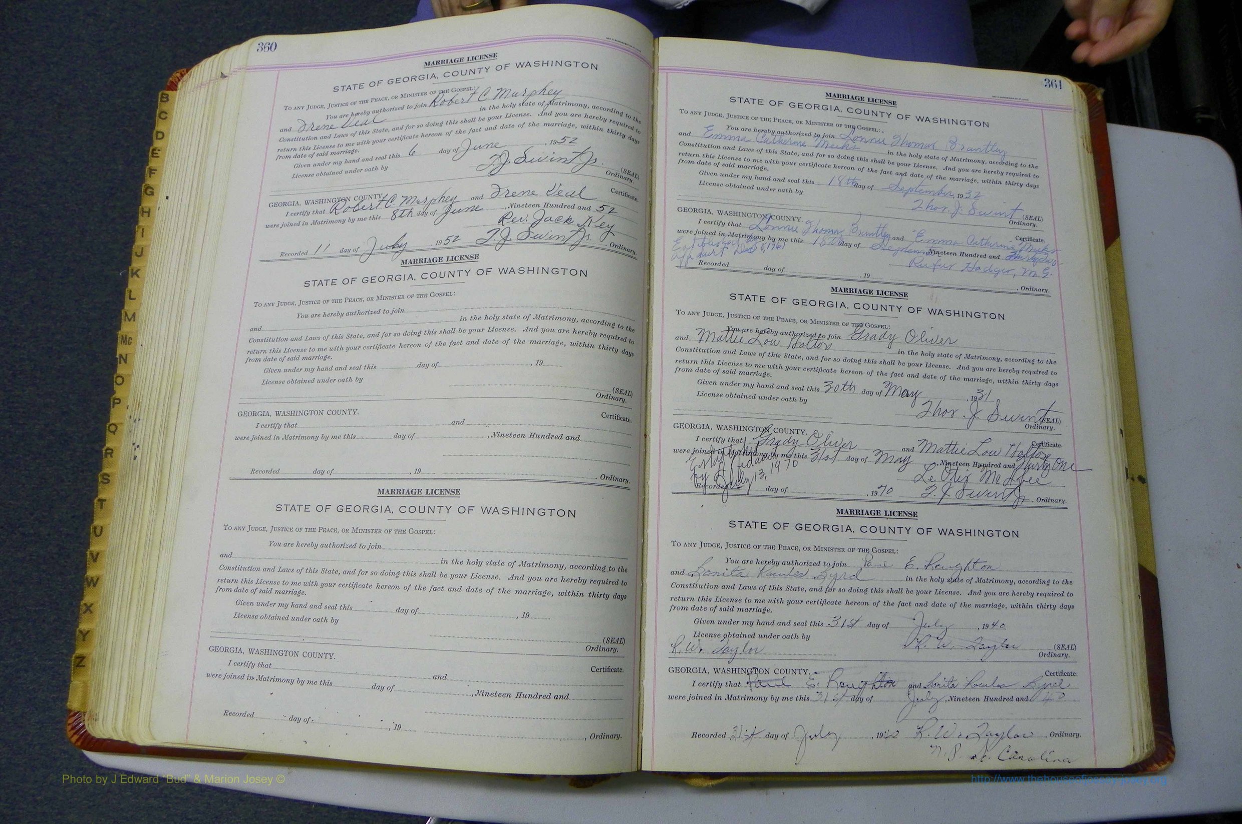 Was GA, Mar. Book Q, 199 - 1952, White, P 360-361.JPG