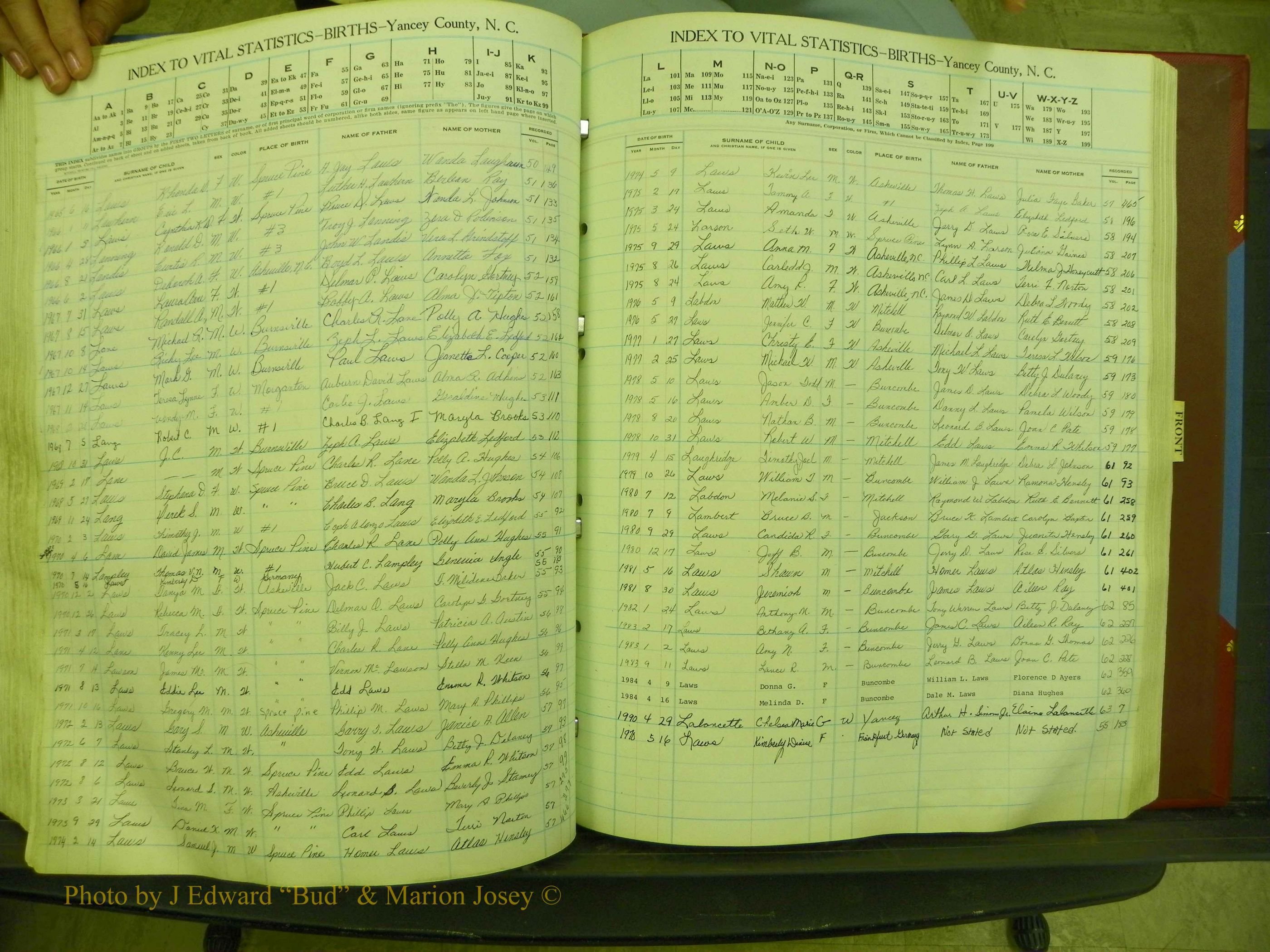 Yancey Births, 1940-1994, Index L, 102.JPG
