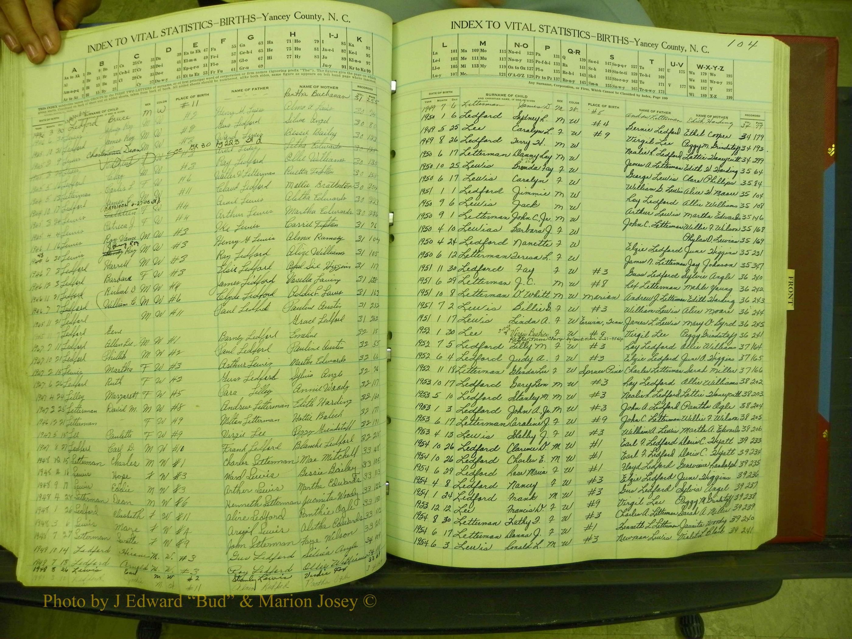 Yancey Births, 1940-1994, Index L, 104.JPG