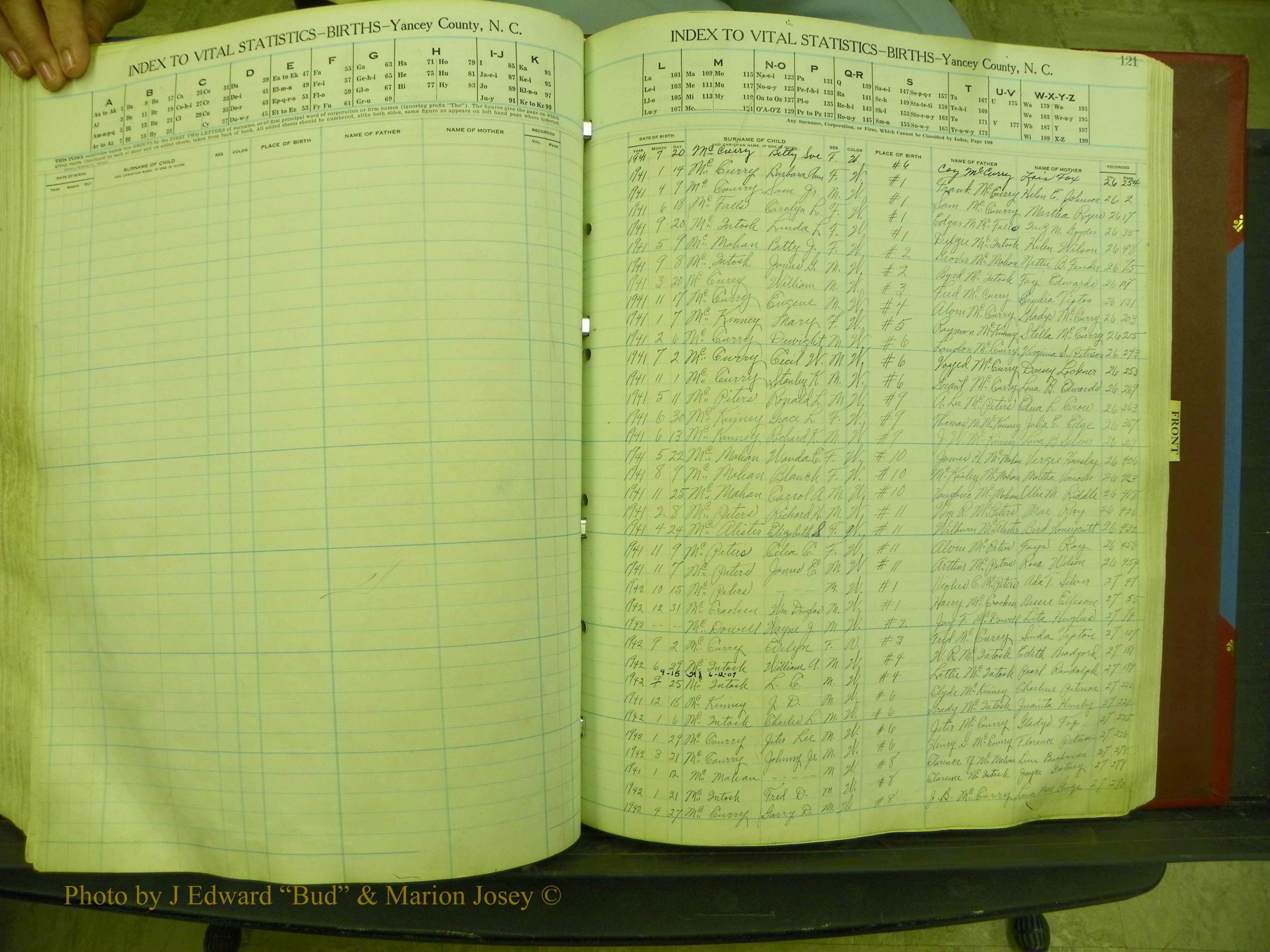 Yancey Births, 1940-1994, Index Mc, 121.JPG