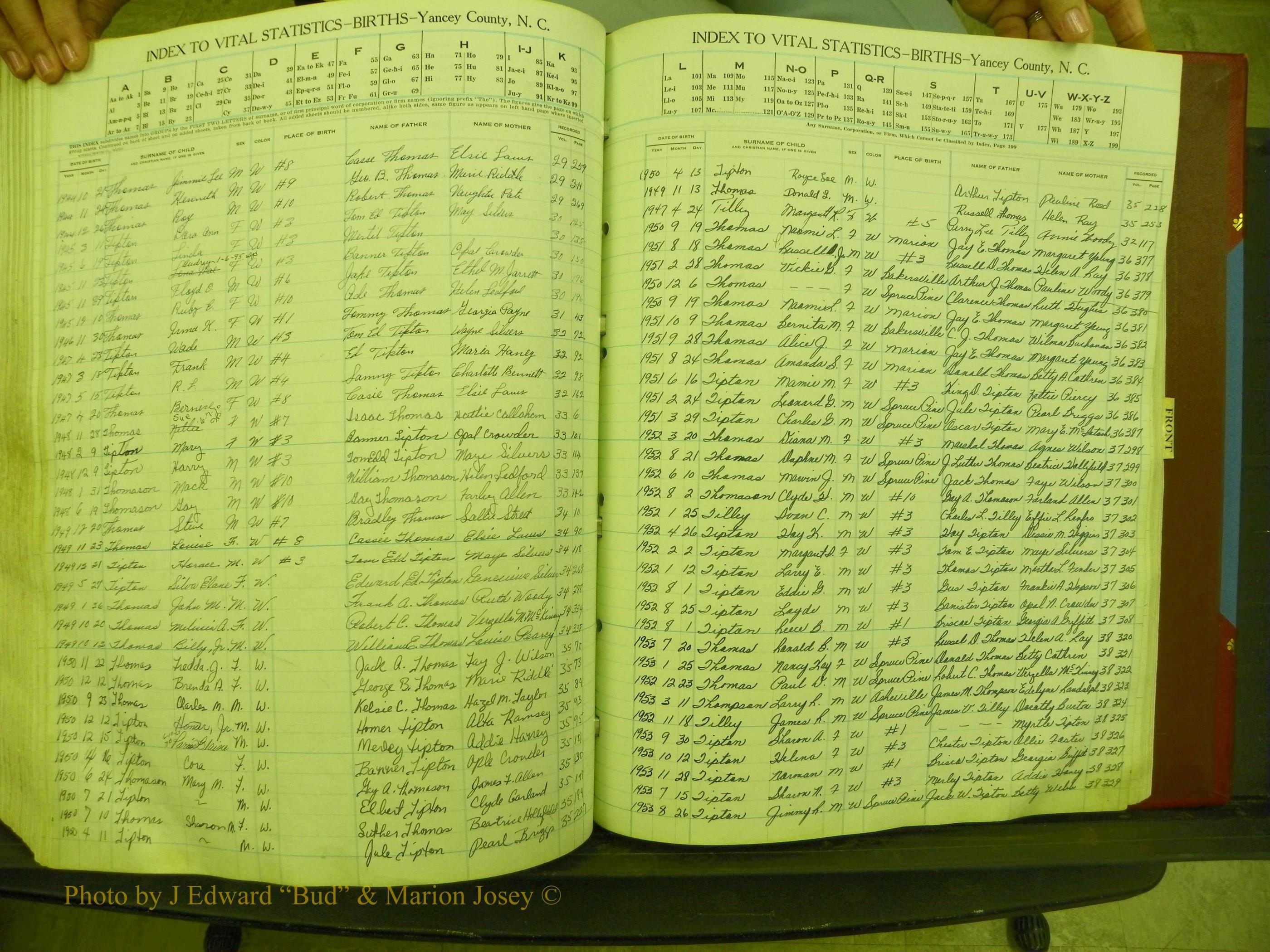 Yancey Births, 1940-1994, Index T, 168.JPG