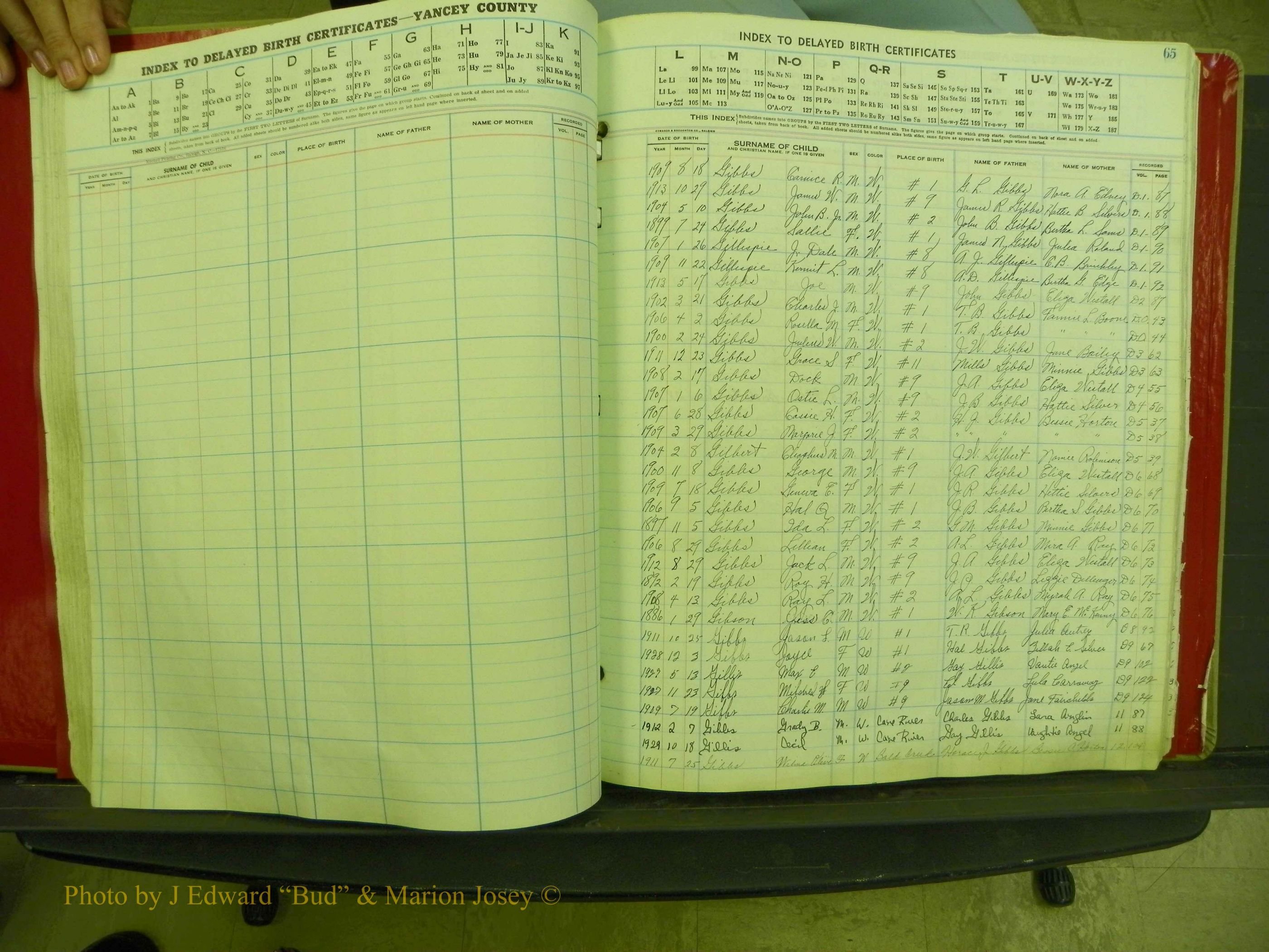 Yancey Co, NC  Delayed Births,  Index G, 57.JPG