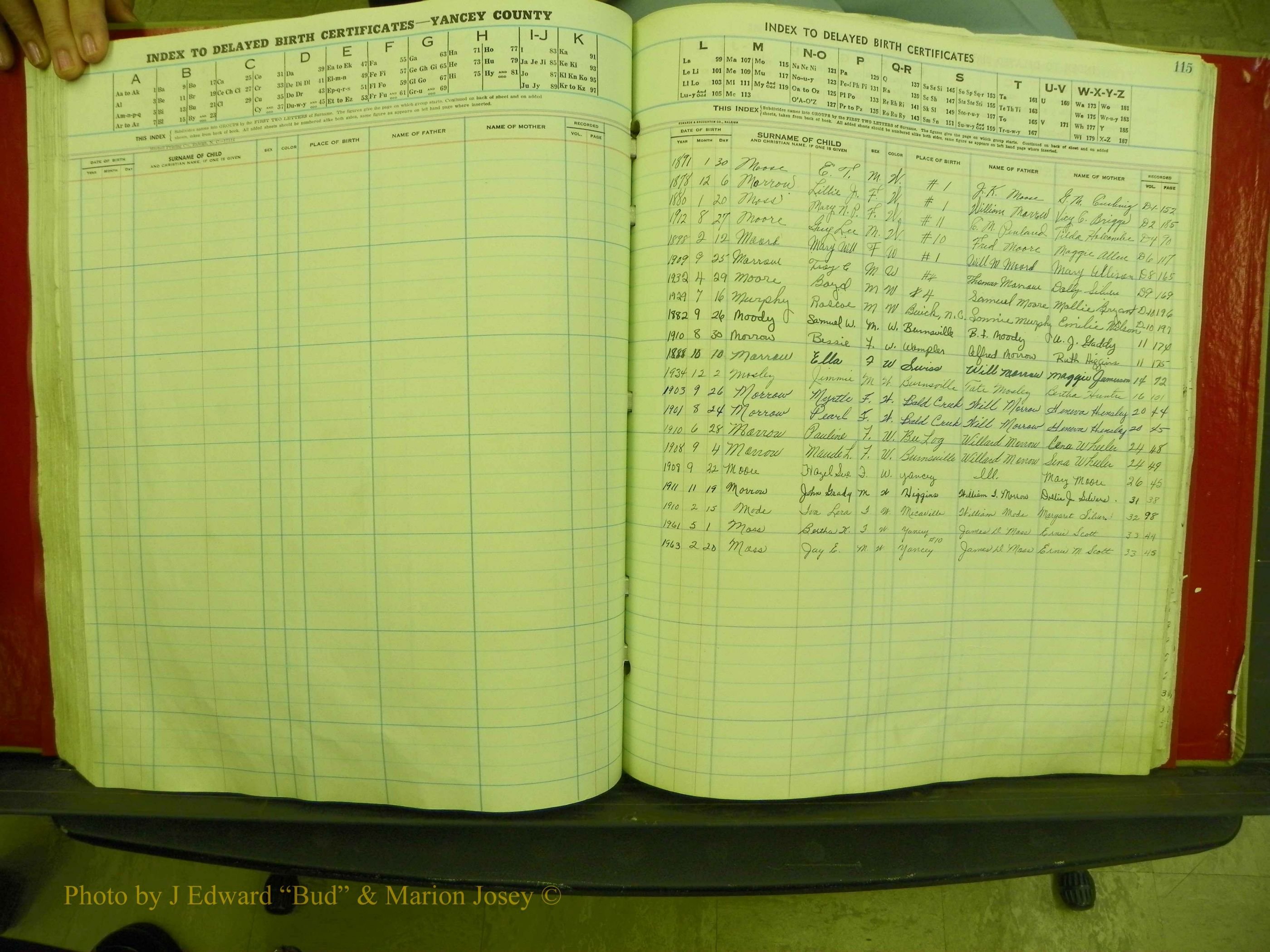Yancey Co, NC  Delayed Births,  Index M, 109.JPG
