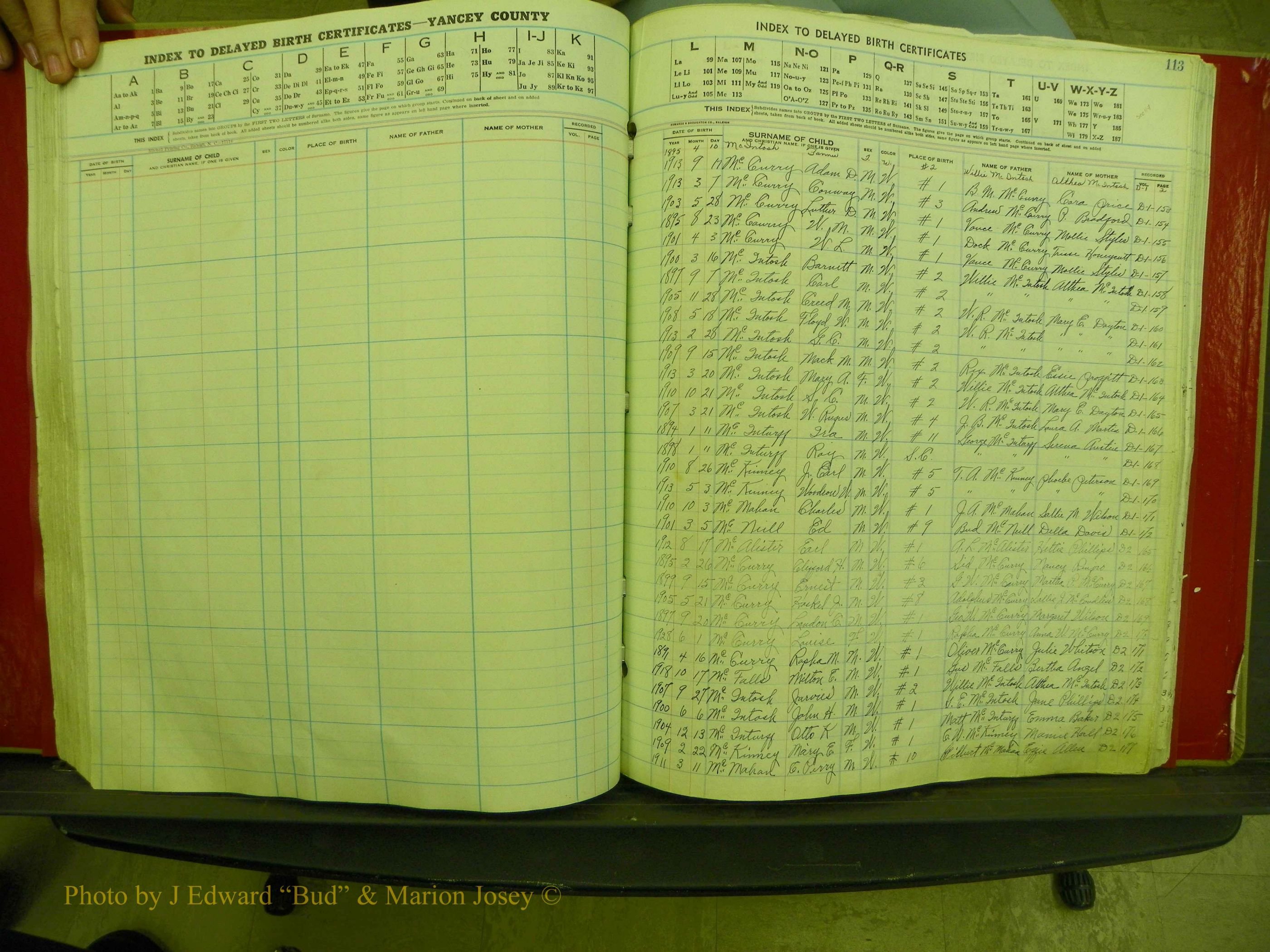 Yancey Co, NC  Delayed Births,  Index Mc, 103.JPG