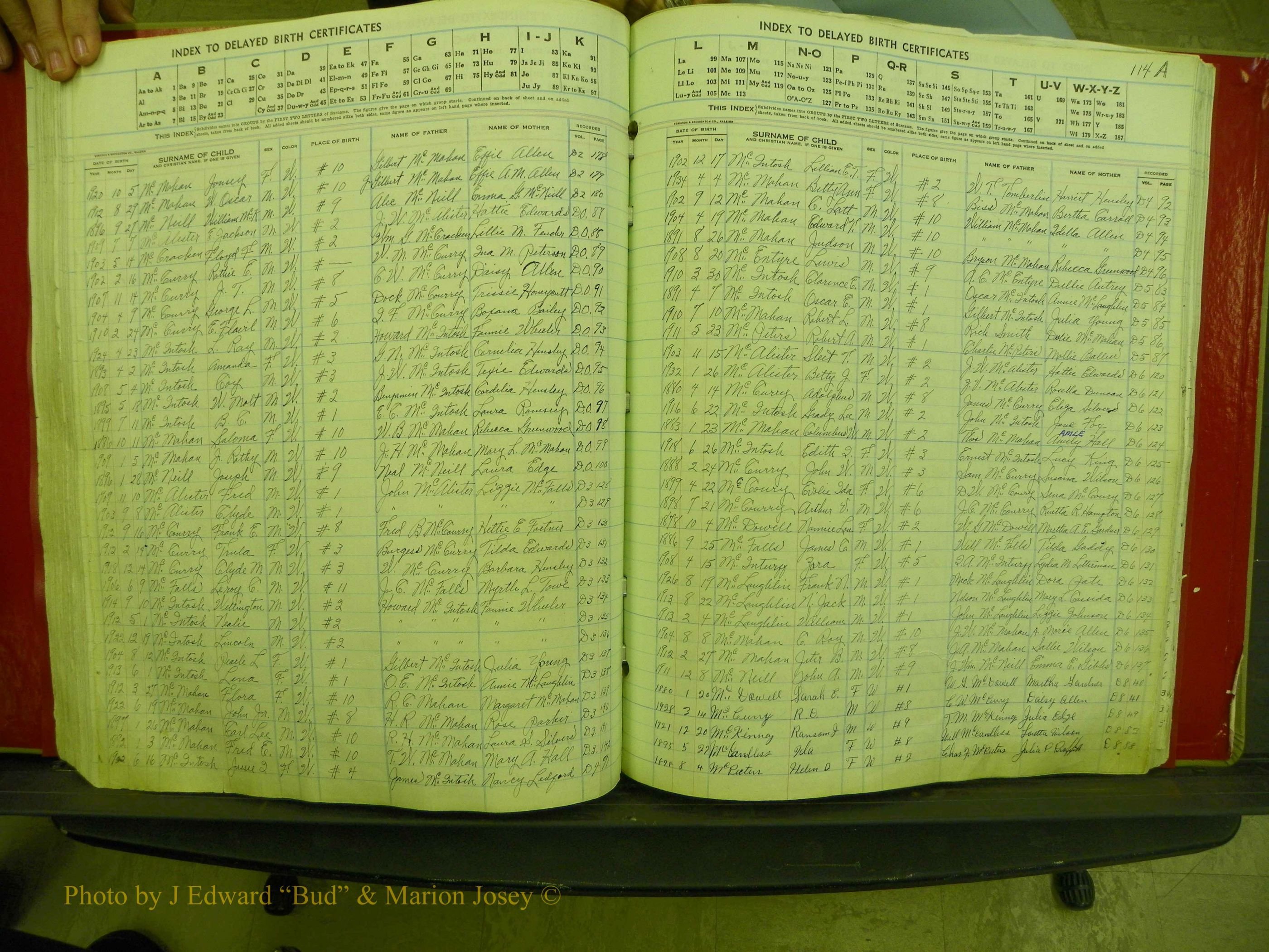Yancey Co, NC  Delayed Births,  Index Mc, 105.JPG