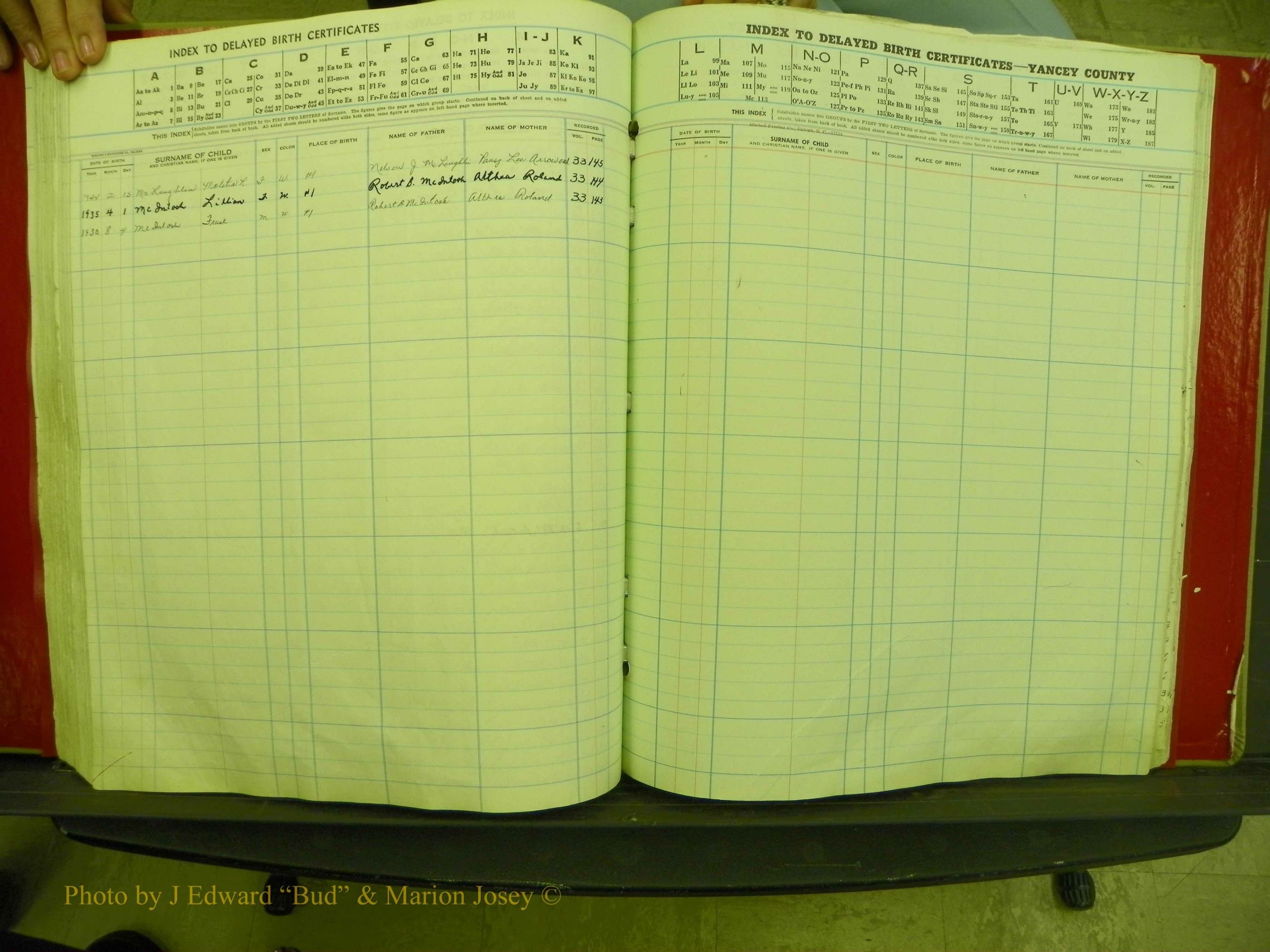 Yancey Co, NC  Delayed Births,  Index Mc, 107.JPG