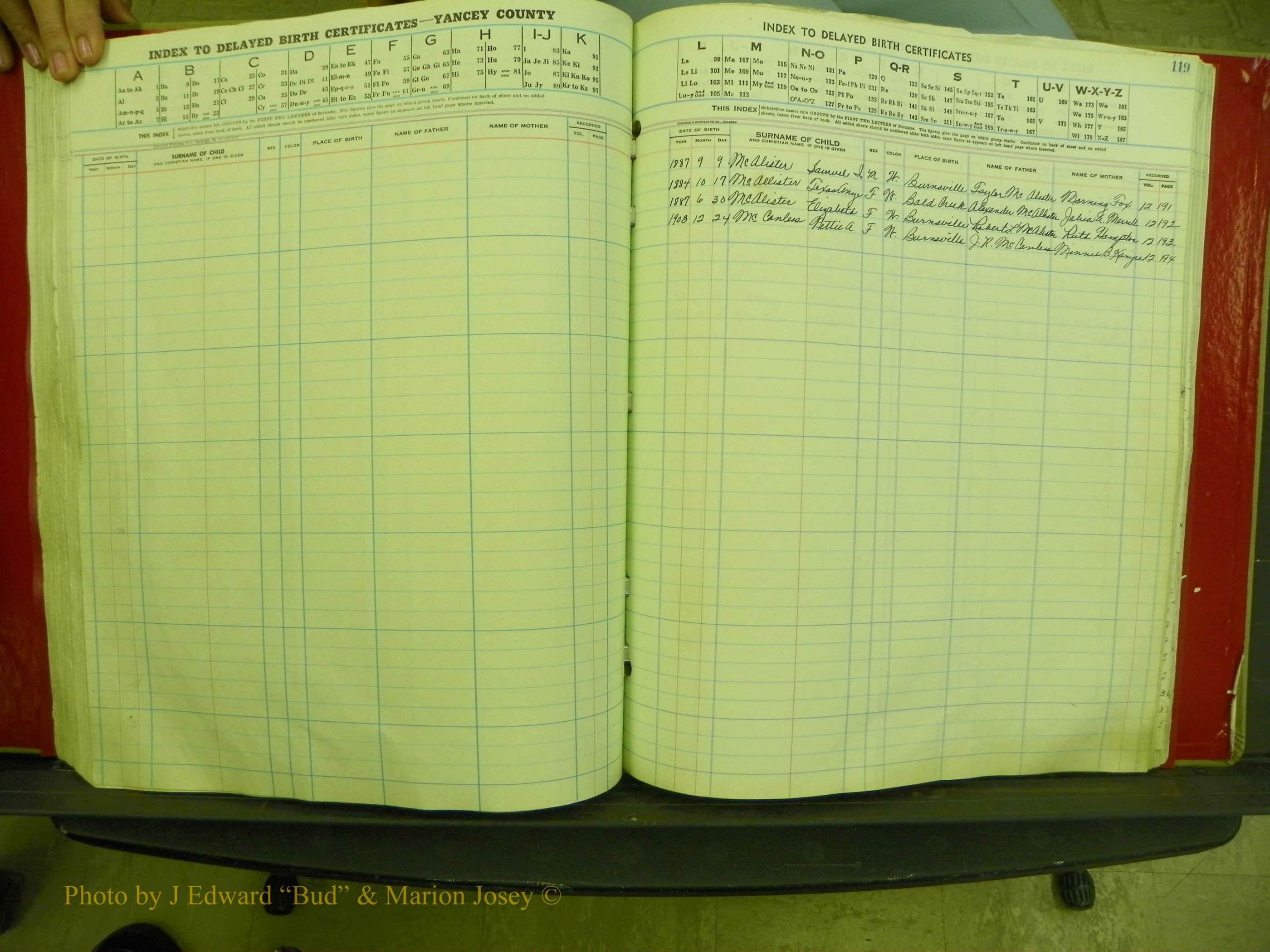 Yancey Co, NC  Delayed Births,  Index Mc, 111.JPG