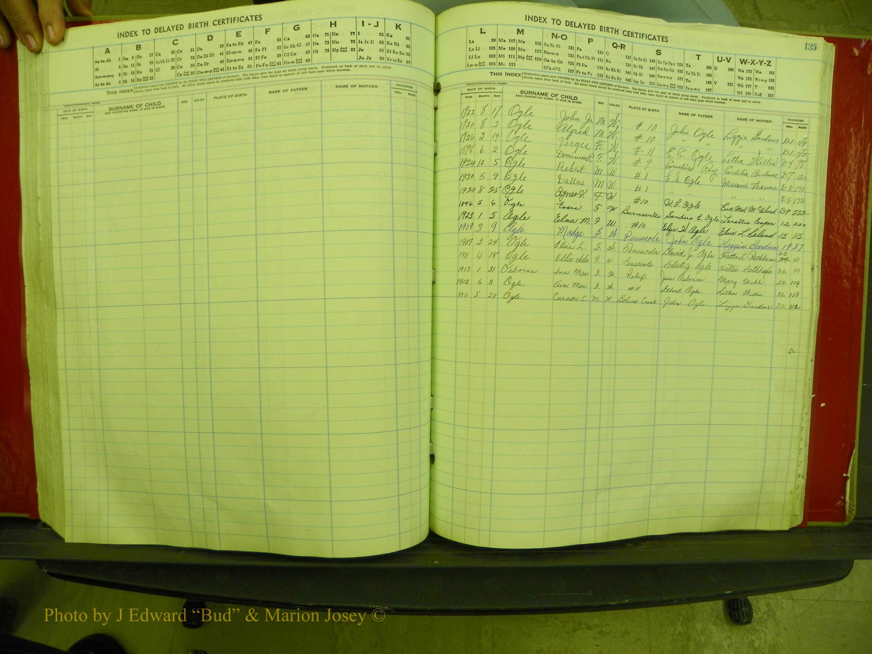 Yancey Co, NC  Delayed Births,  Index O, 113.JPG