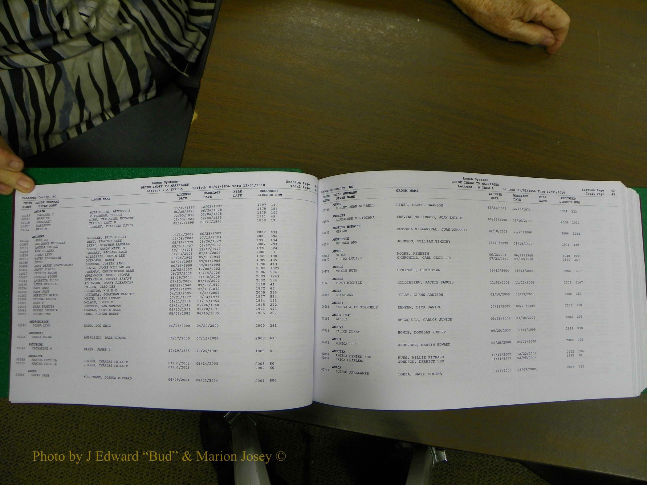 Cabarrus Marriages, Female Index, A-K, 1856-2010 023.JPG