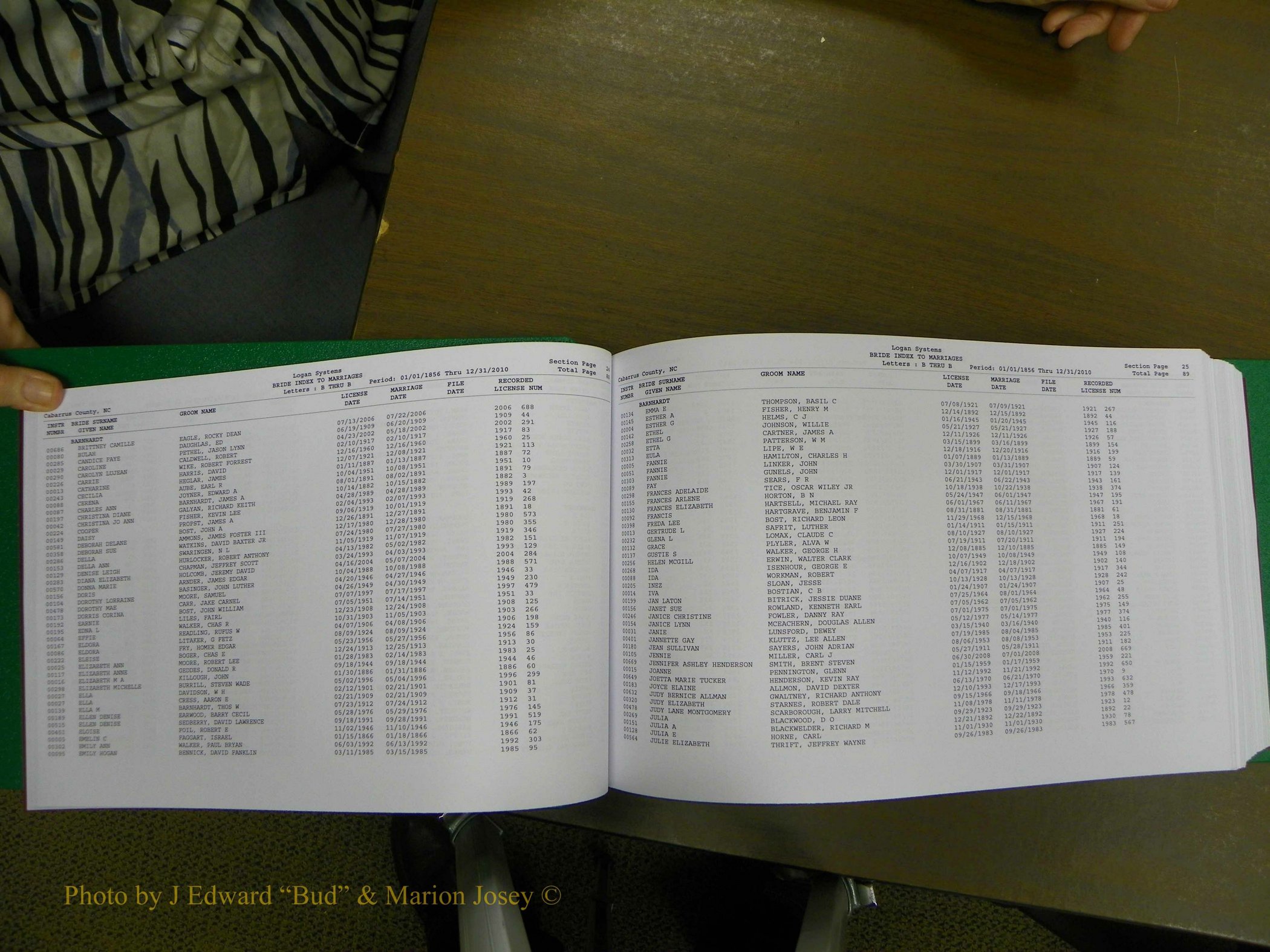 Cabarrus Marriages, Female Index, A-K, 1856-2010 047.JPG