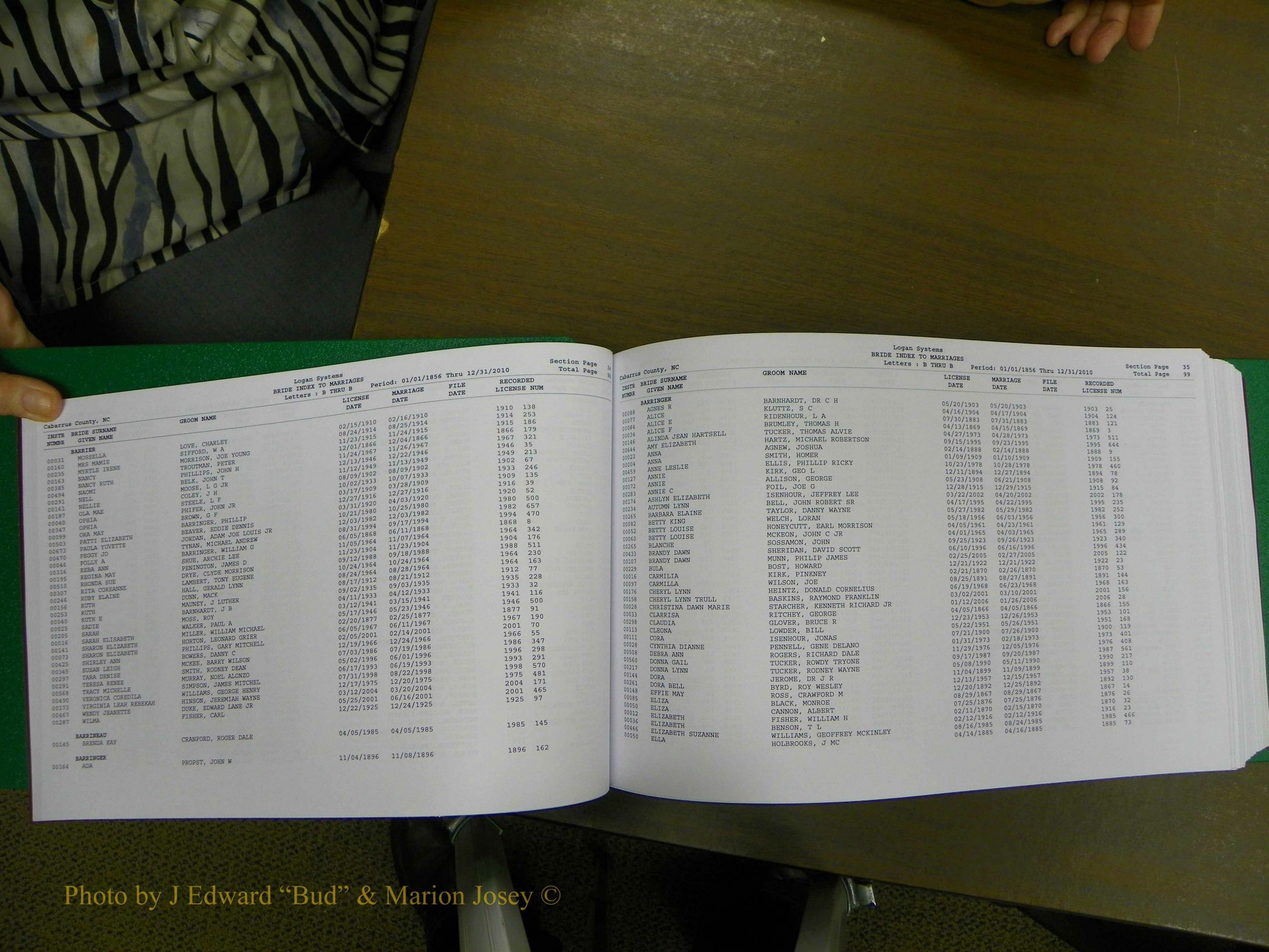 Cabarrus Marriages, Female Index, A-K, 1856-2010 052.JPG