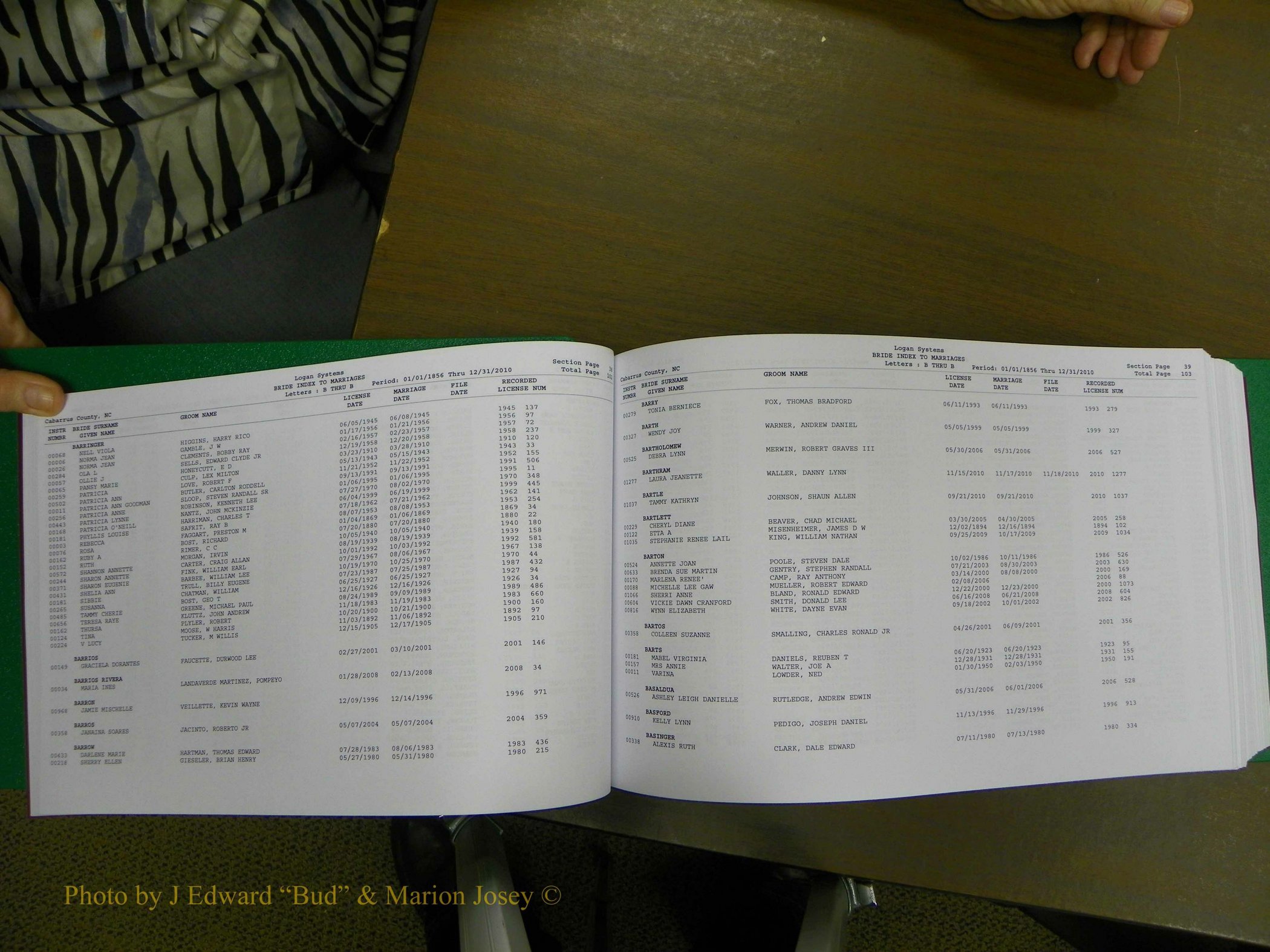Cabarrus Marriages, Female Index, A-K, 1856-2010 054.JPG