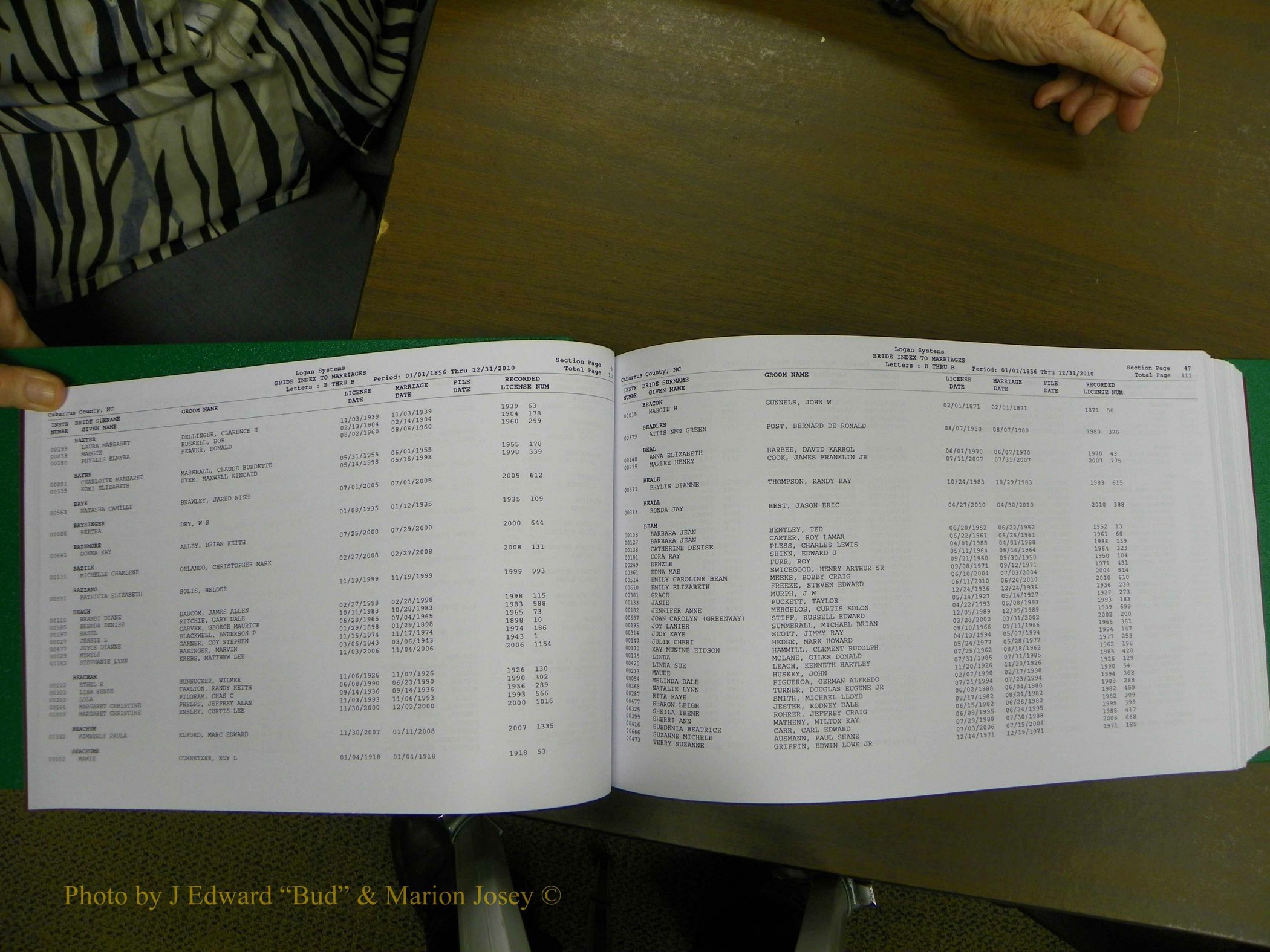 Cabarrus Marriages, Female Index, A-K, 1856-2010 058.JPG